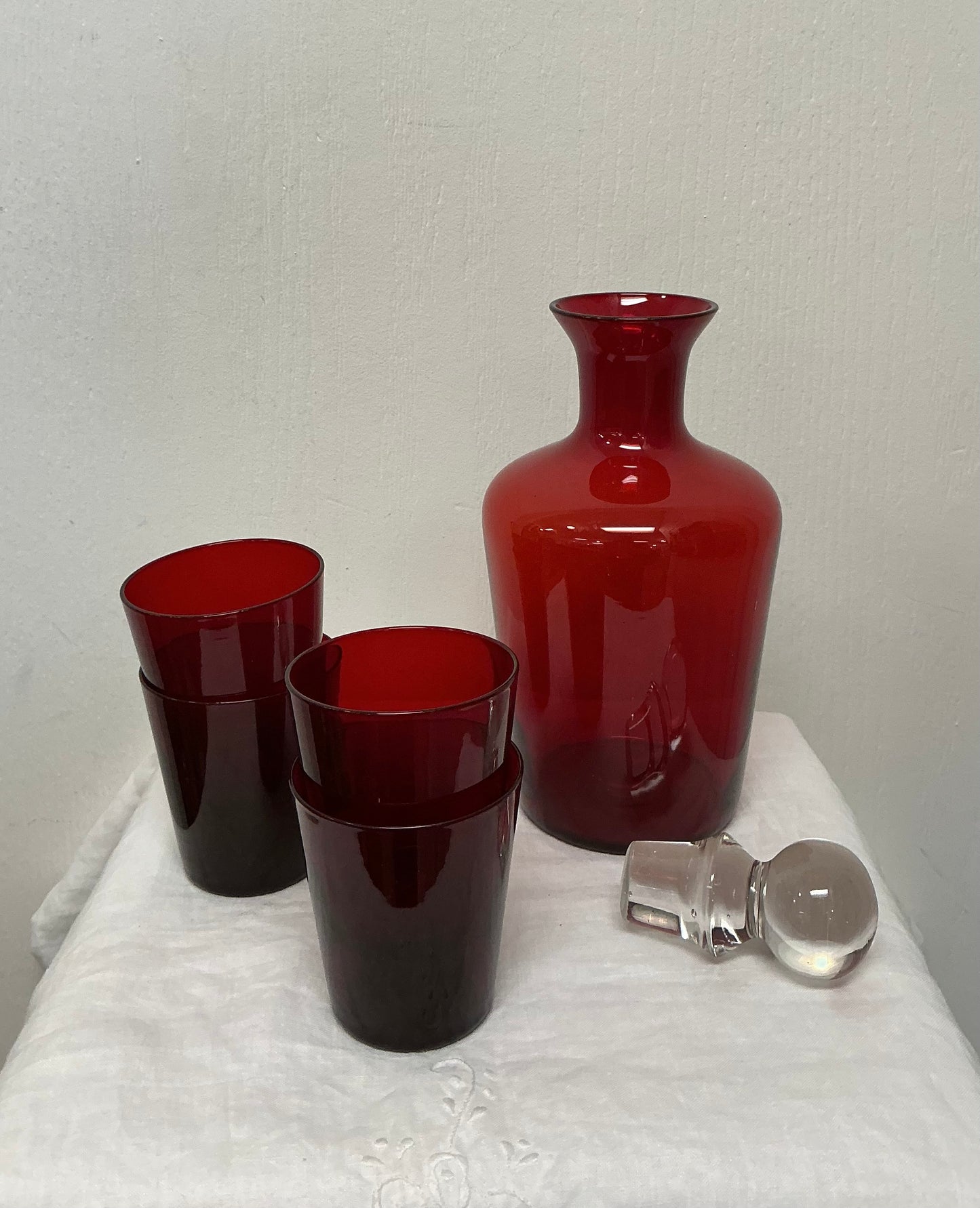 Vintage Ruby Glass Decanter Set
