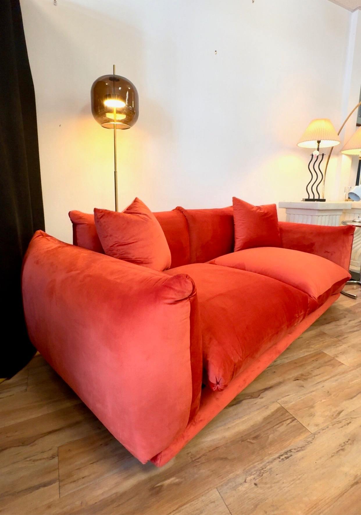 Blood Orange Velvet Loveseat