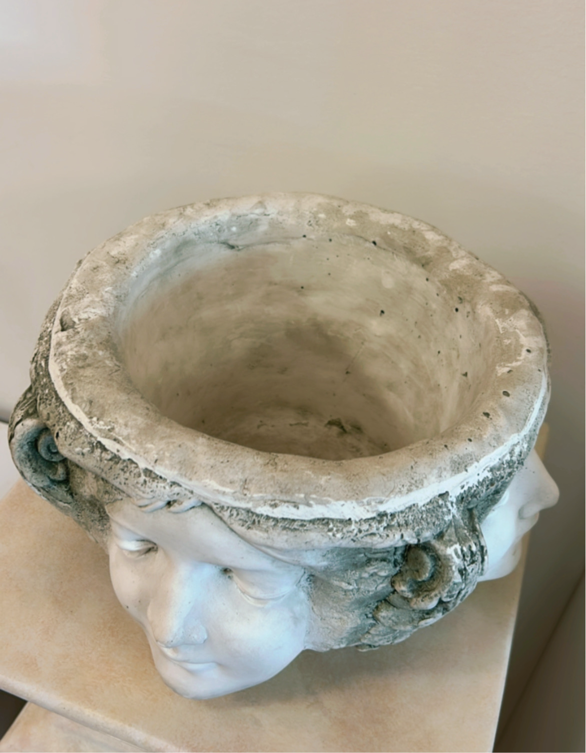 Heavy Stone Four Faces Greek Planter