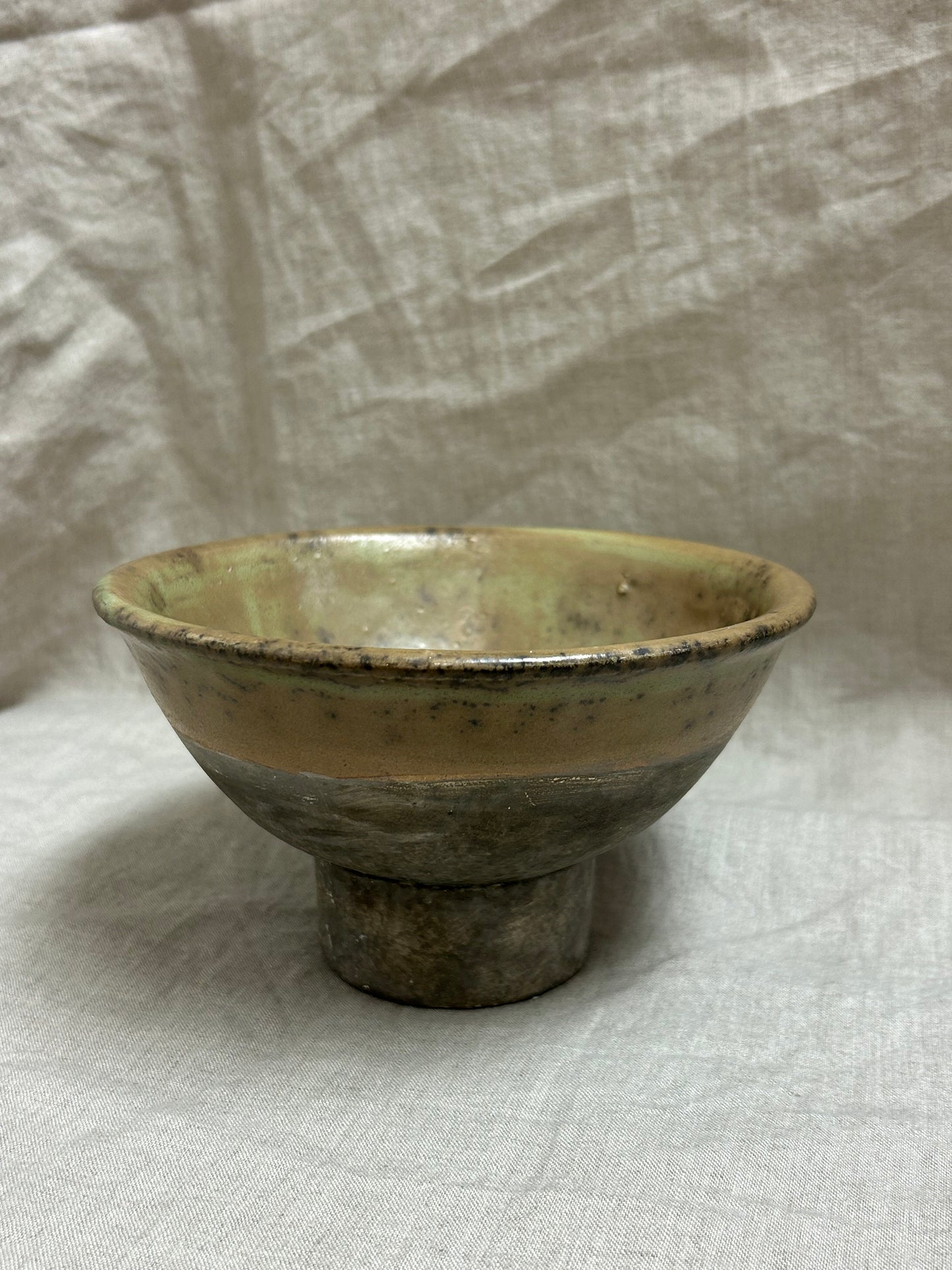 Vintage Pedestal Glazed Pottery Bowl