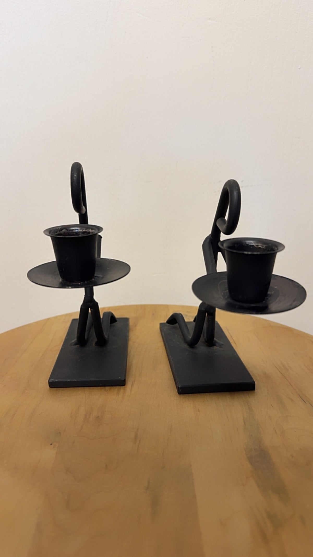 BLACK IRON STICKMAN FIGURE CANDLE HOLDERS