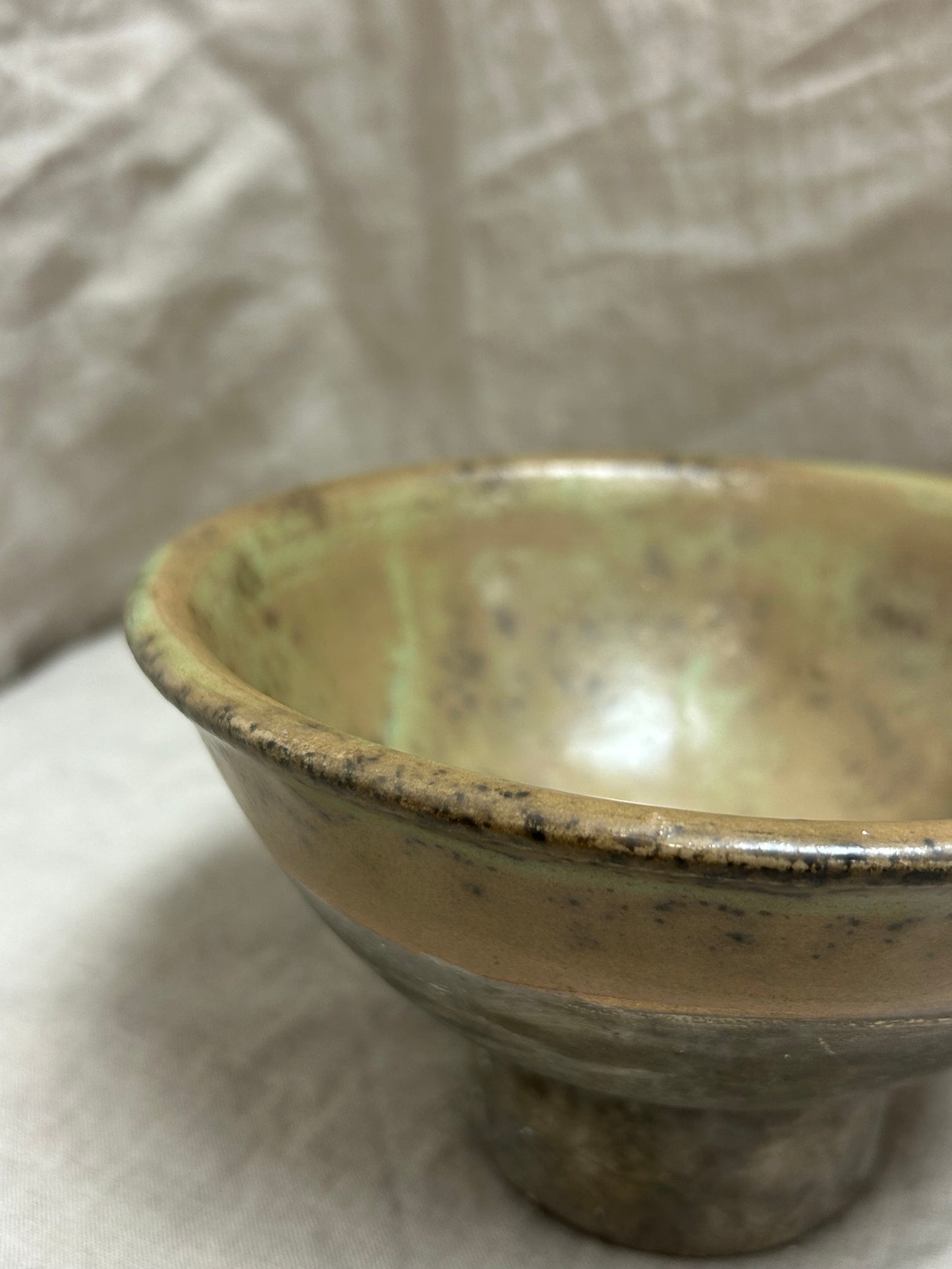 Vintage Pedestal Glazed Pottery Bowl