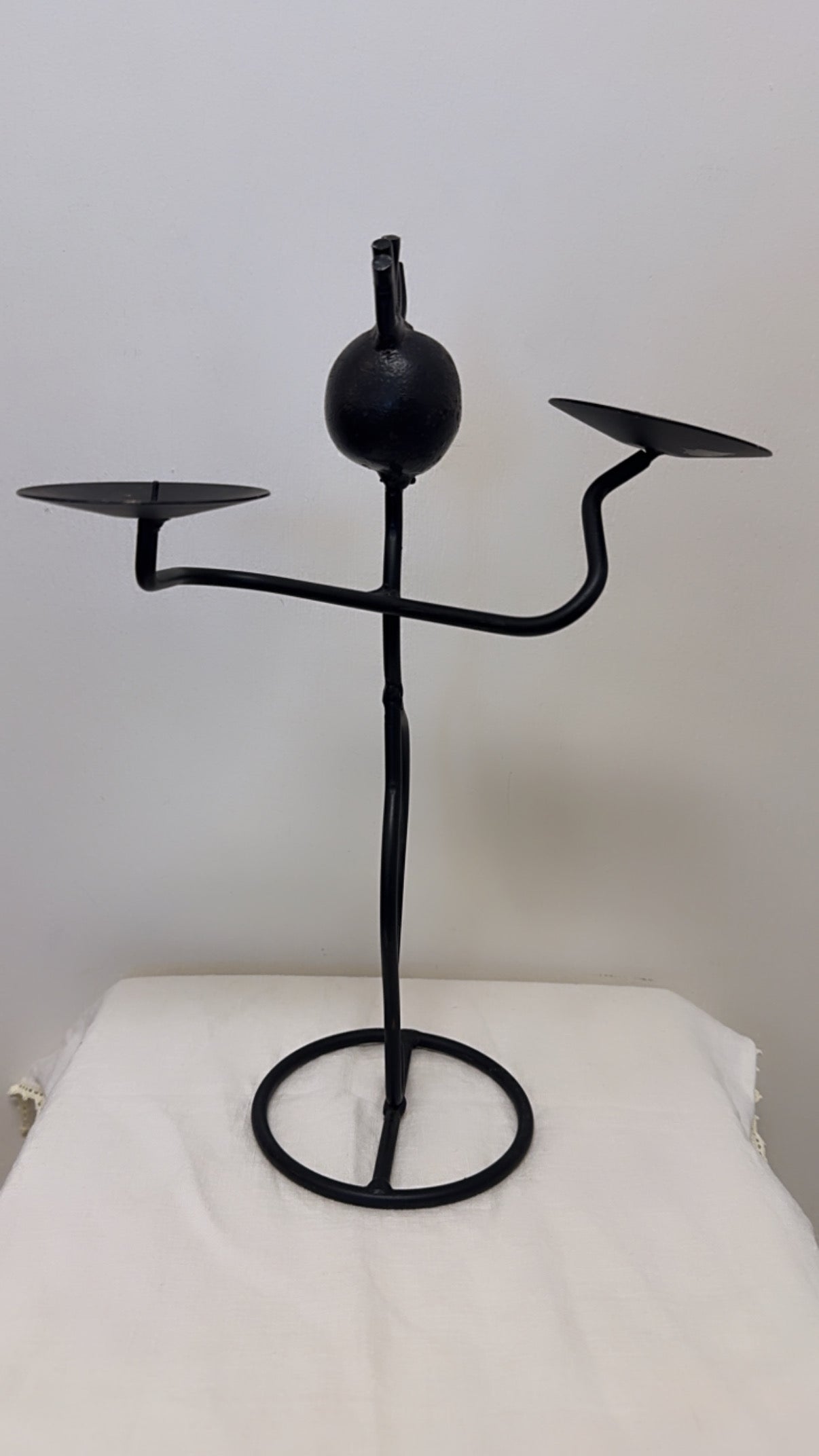 Scandinavian Design Sculptural Black Metal Candle Holder