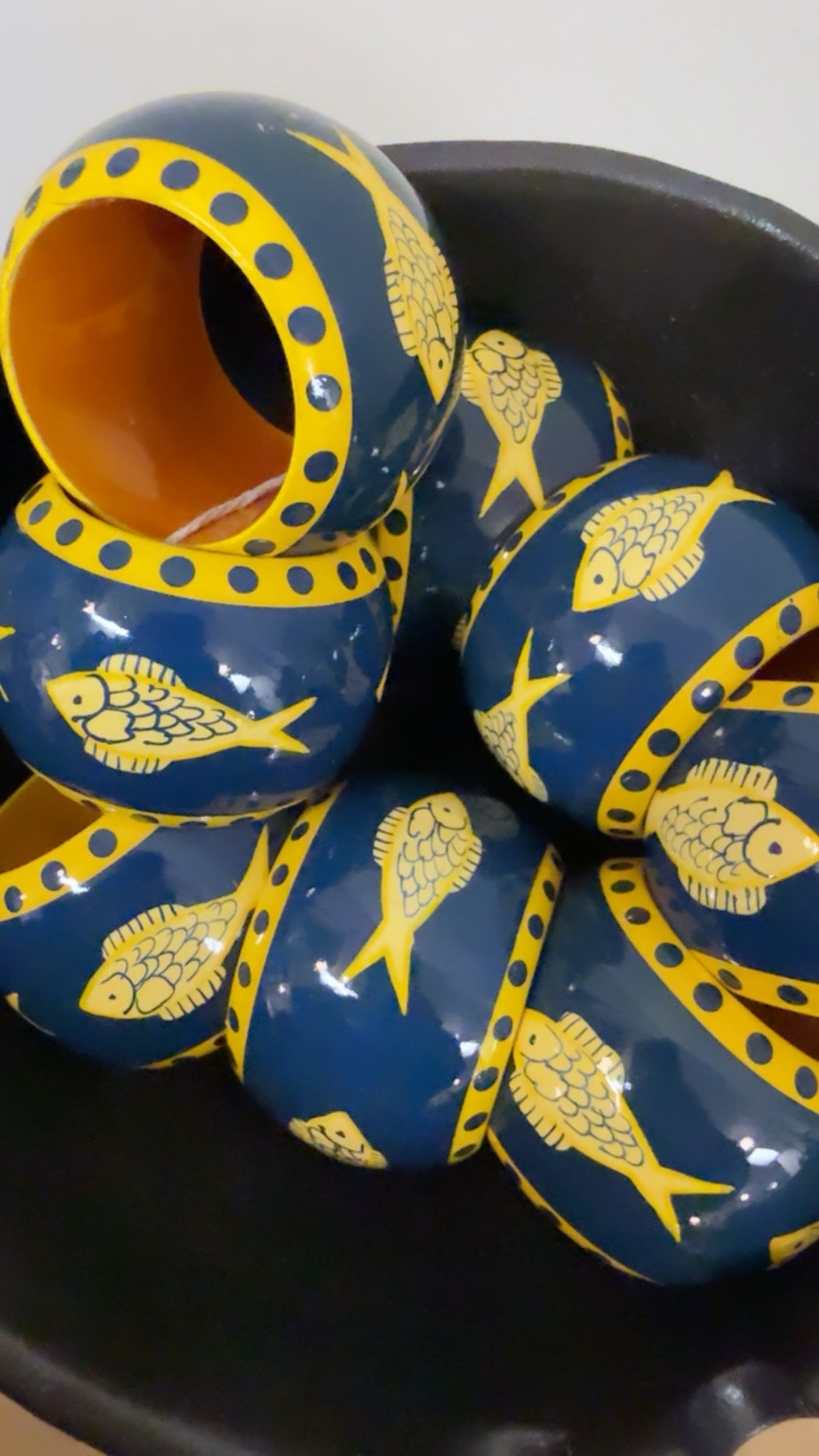 Set of 8 Vintage Hand-Painted Wooden Napkin Rings