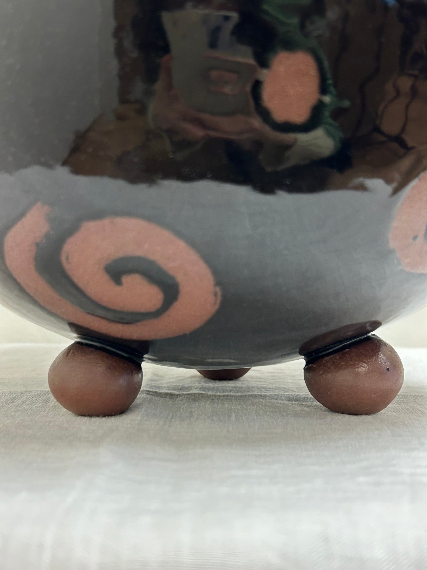 Unique Vintage Glazed Footed Pottery Bowl