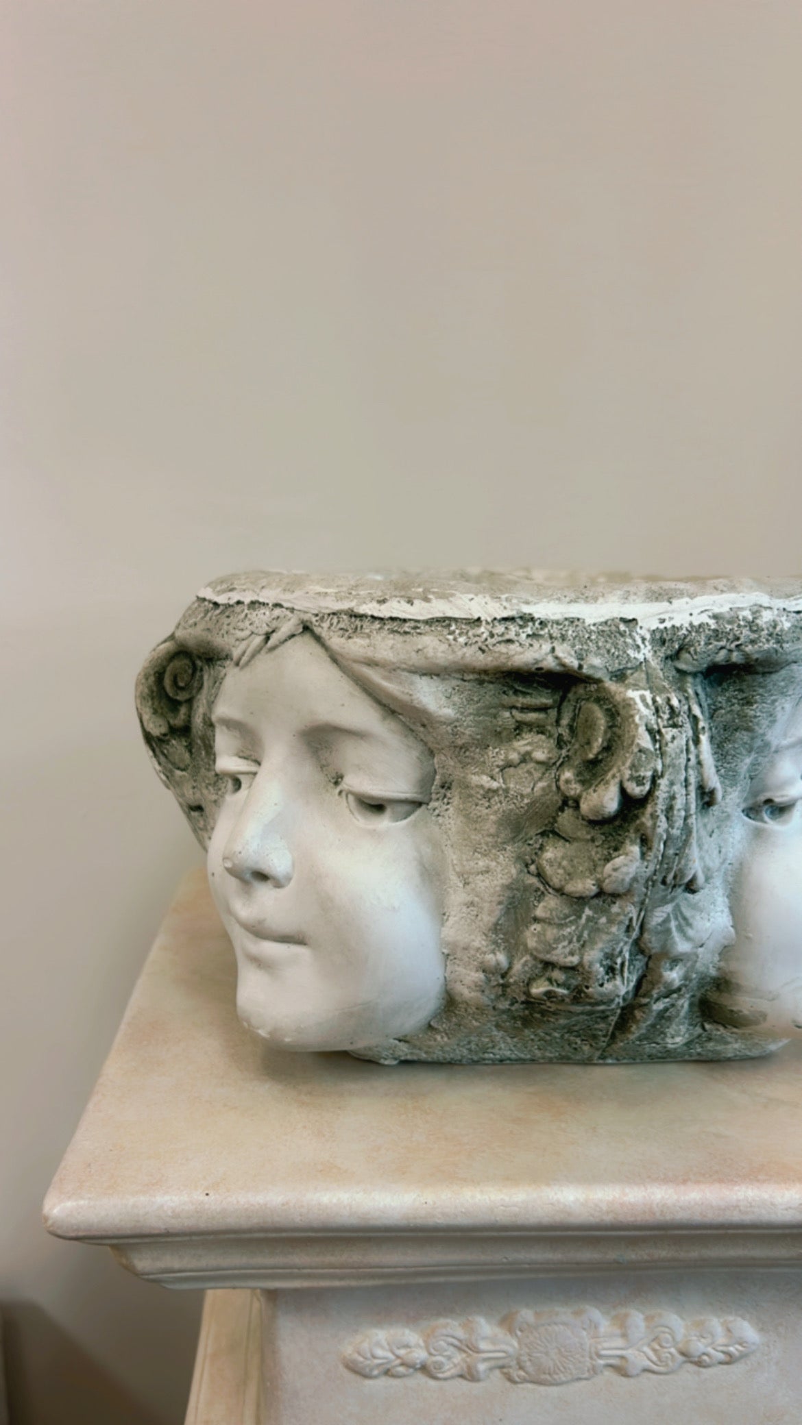 Heavy Stone Four Faces Greek Planter