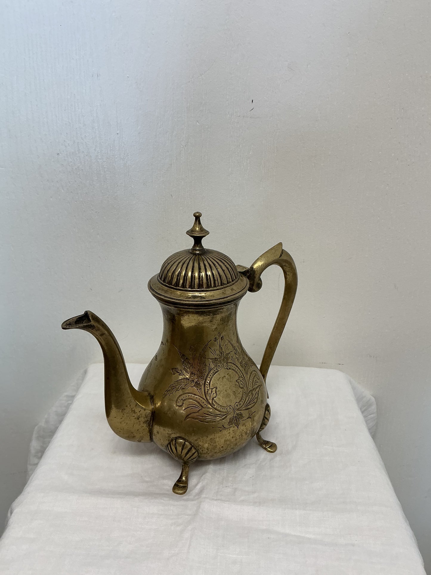Etched Brass Decorative Teapot with Claw Feet