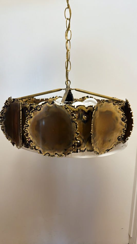 1960s Tom Greene Torch Cut Brass Pendant Light