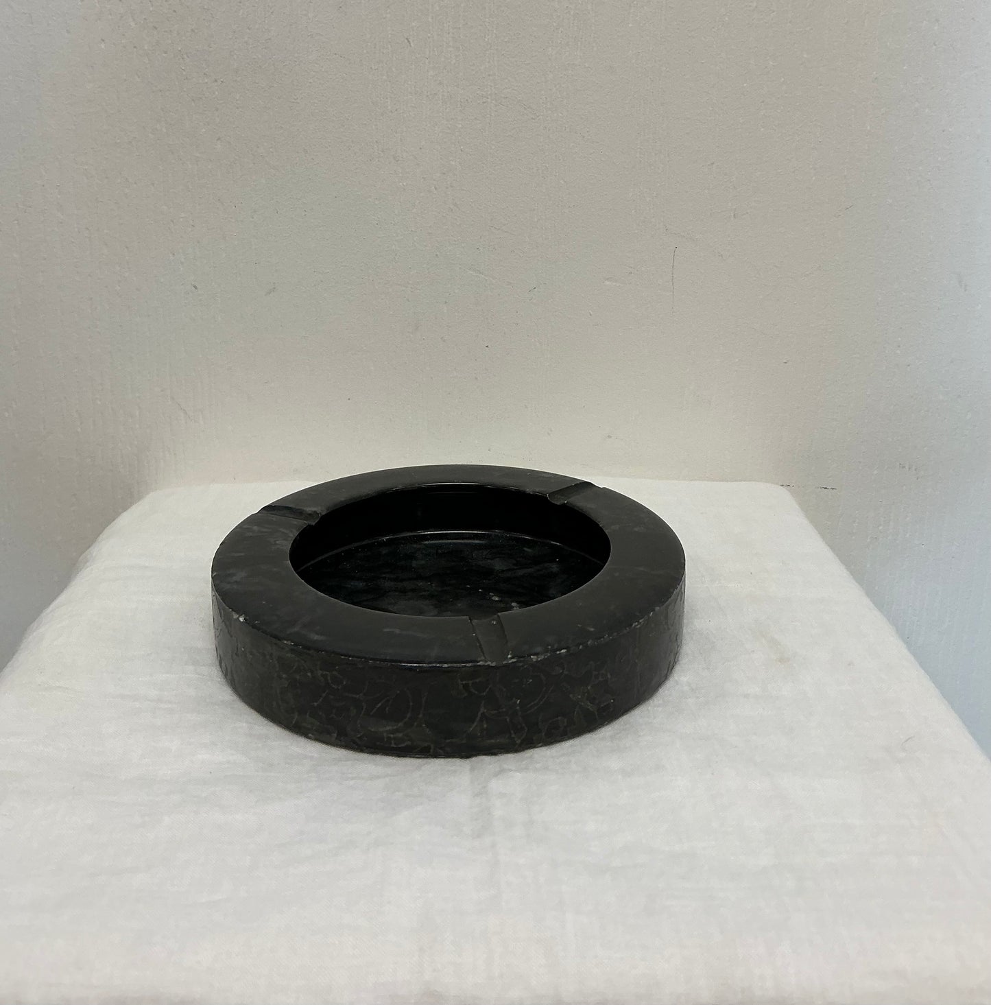 Vintage Black Granite/Marble Engraved Ashtray