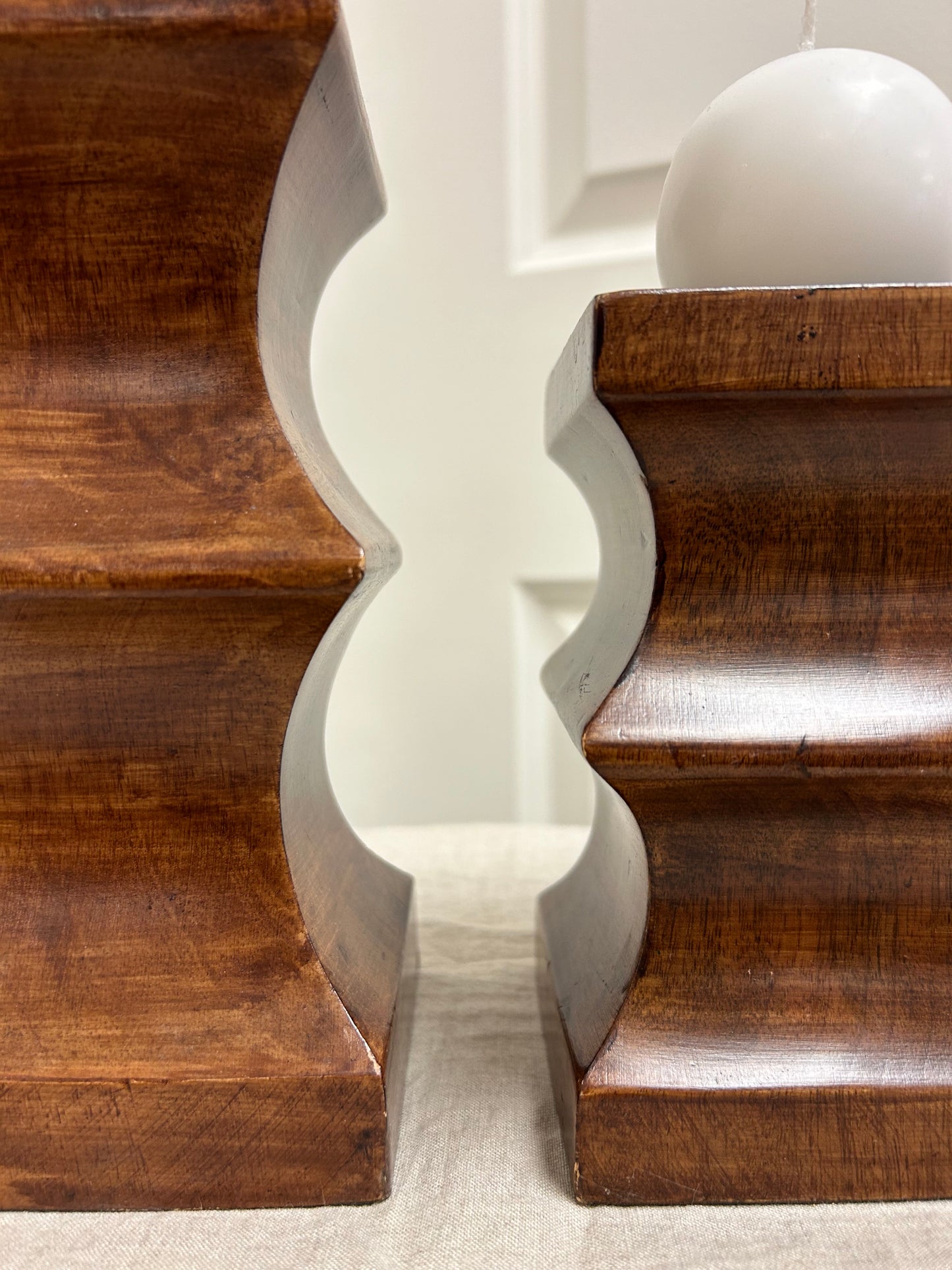 Vintage S & C Ribbed Wood Candle Holders