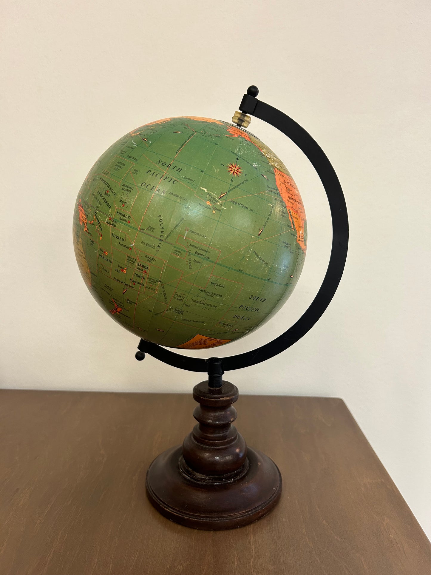 Vintage Desk Globe W/ Wooden Base