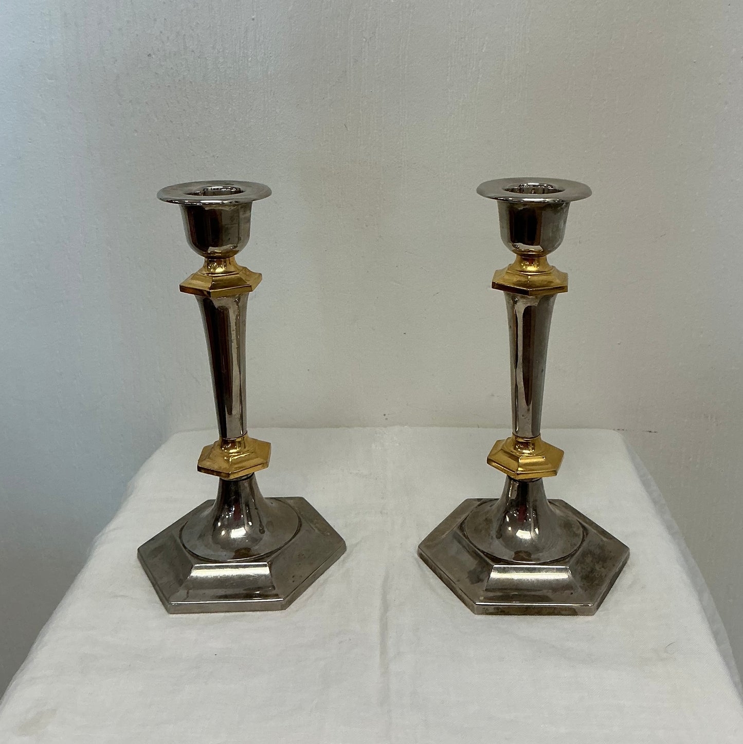 Vintage Brass & Silvertone Metal Candlesticks