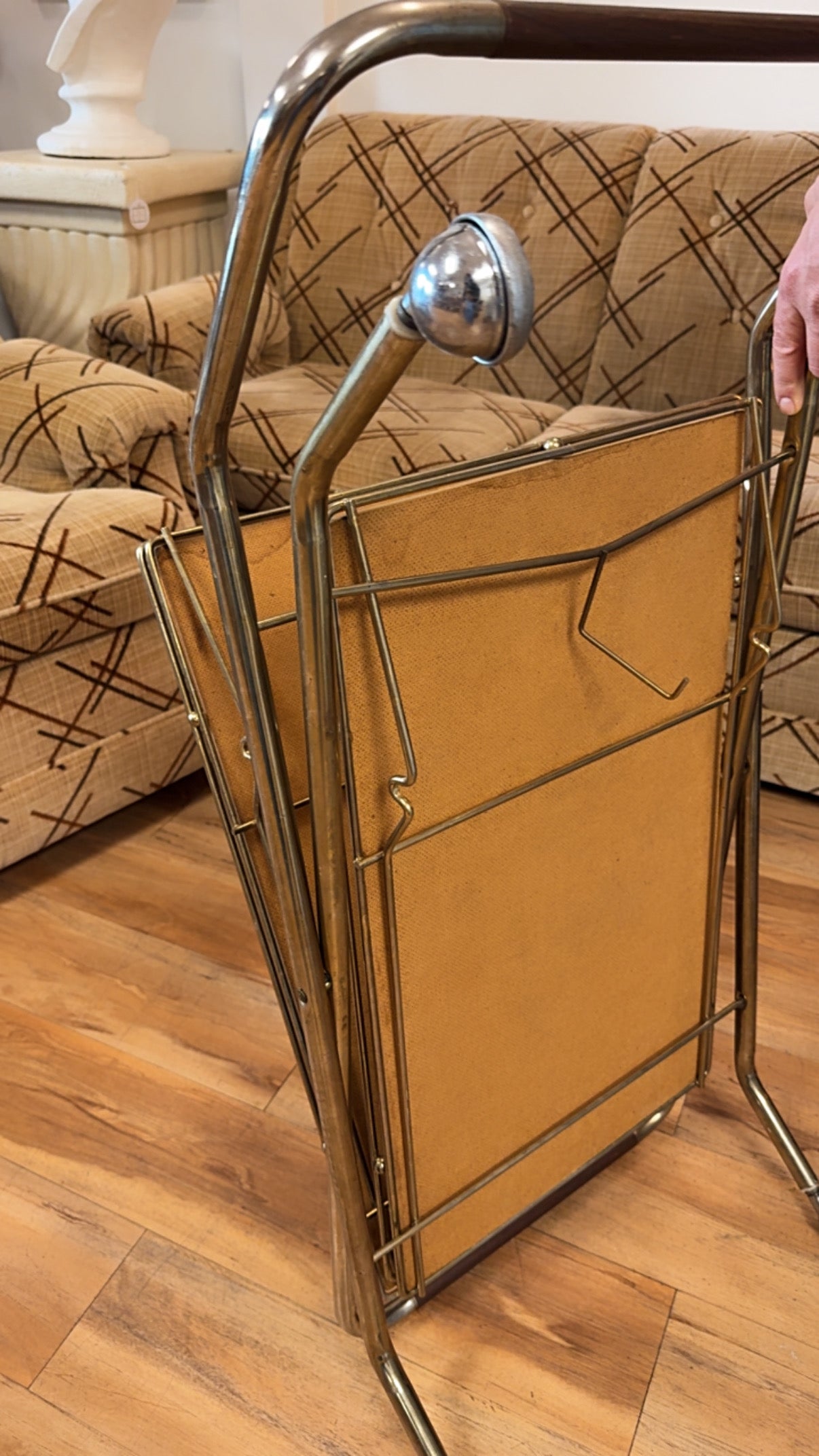 Vintage Mid-Century Modern Brass & Wood Veneer Bar Cart