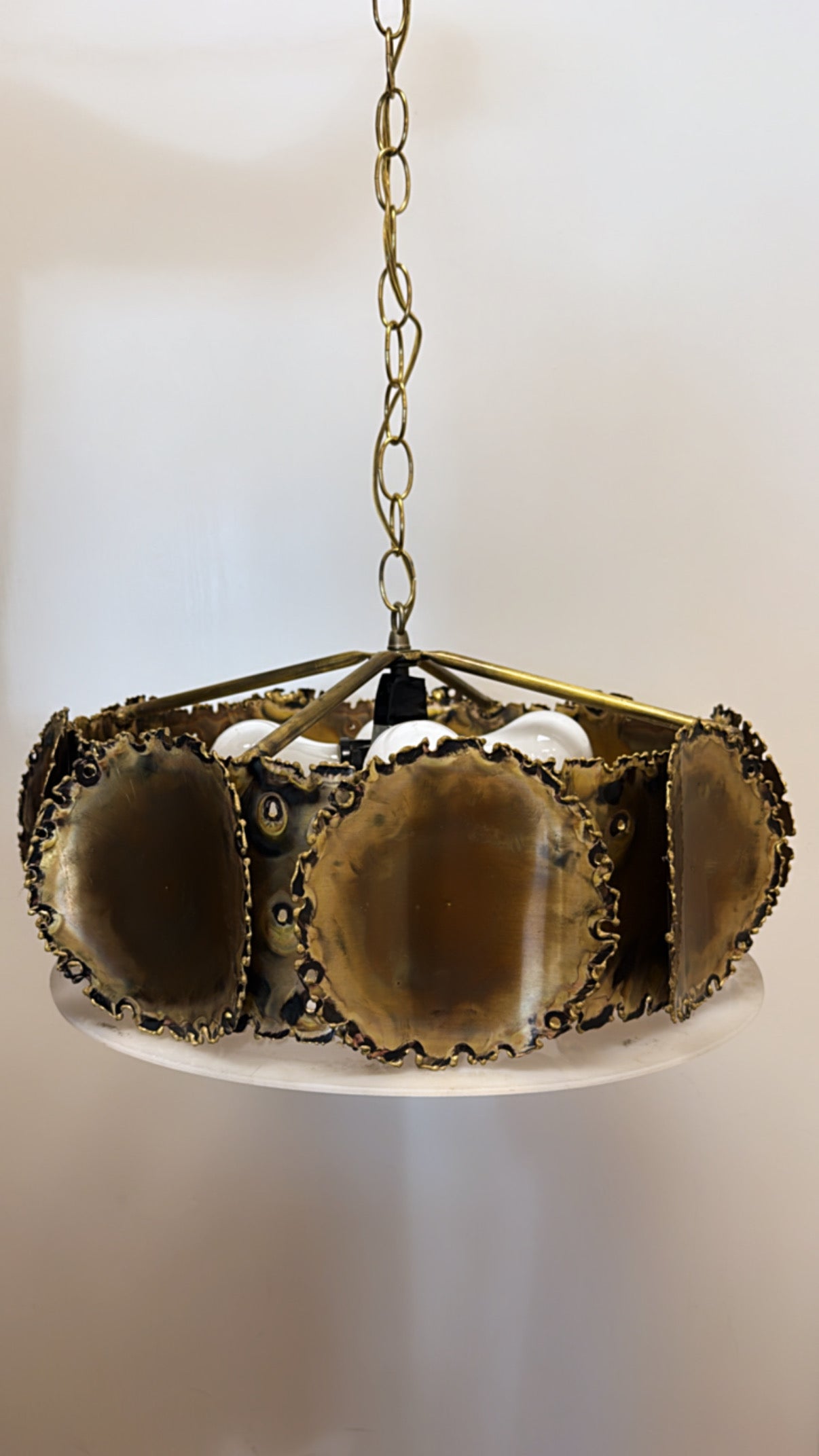 1960s Tom Greene Torch Cut Brass Pendant Light