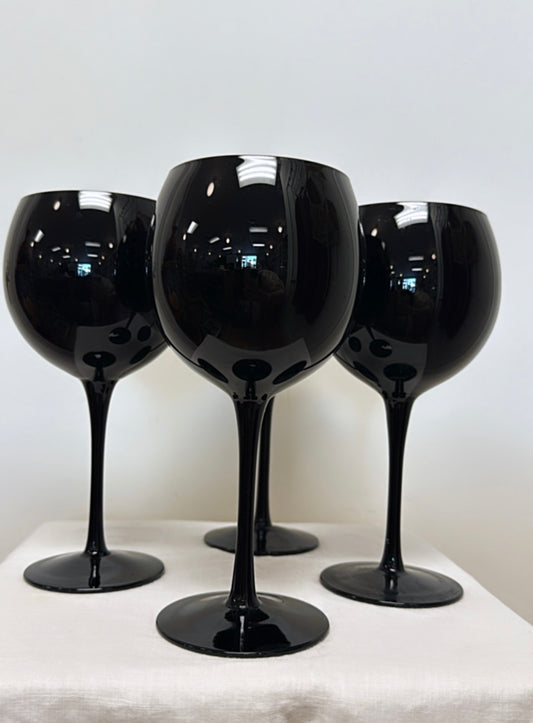 1960s American Black Glass Wine Goblets