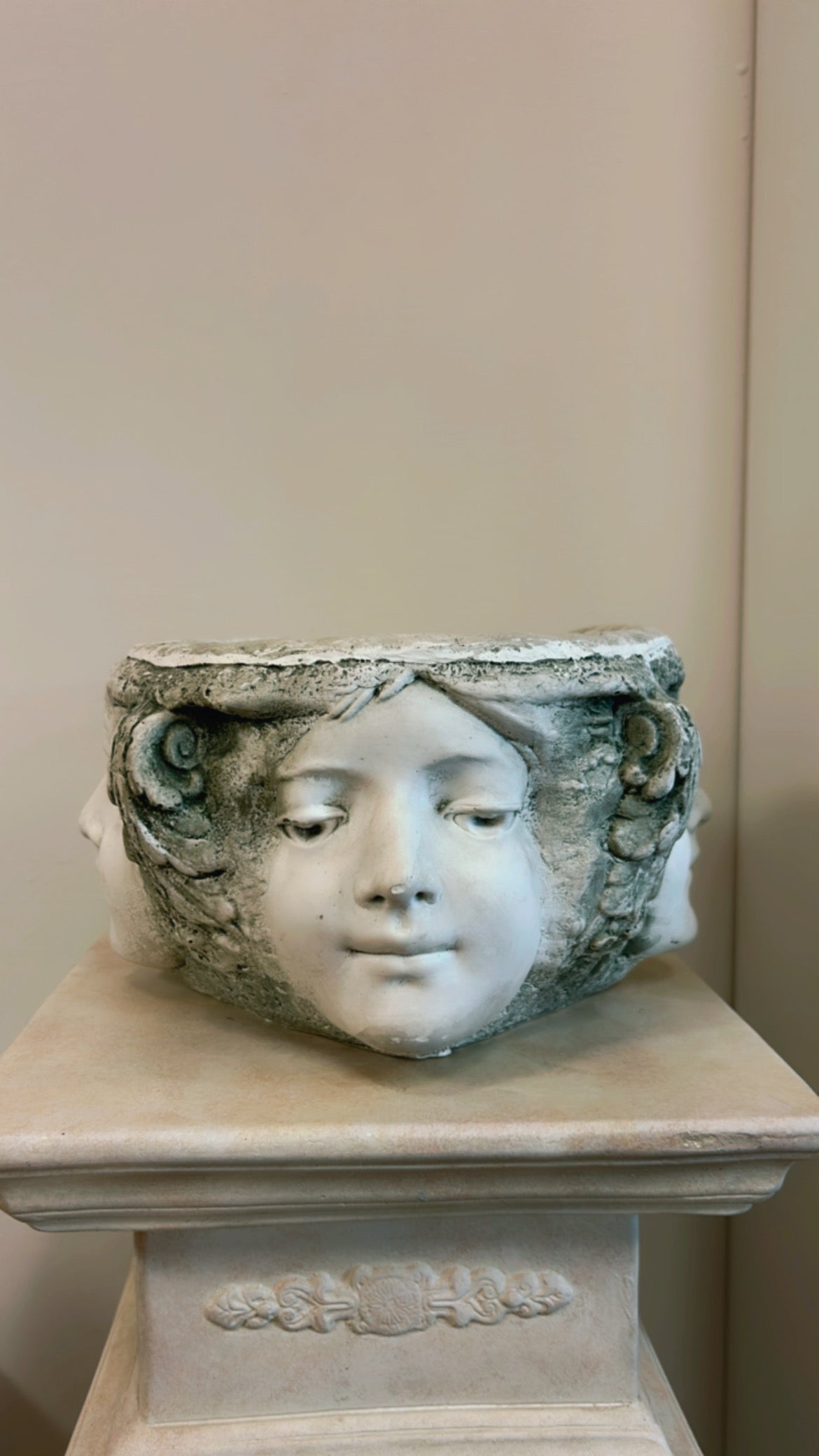 Heavy Stone Four Faces Greek Planter