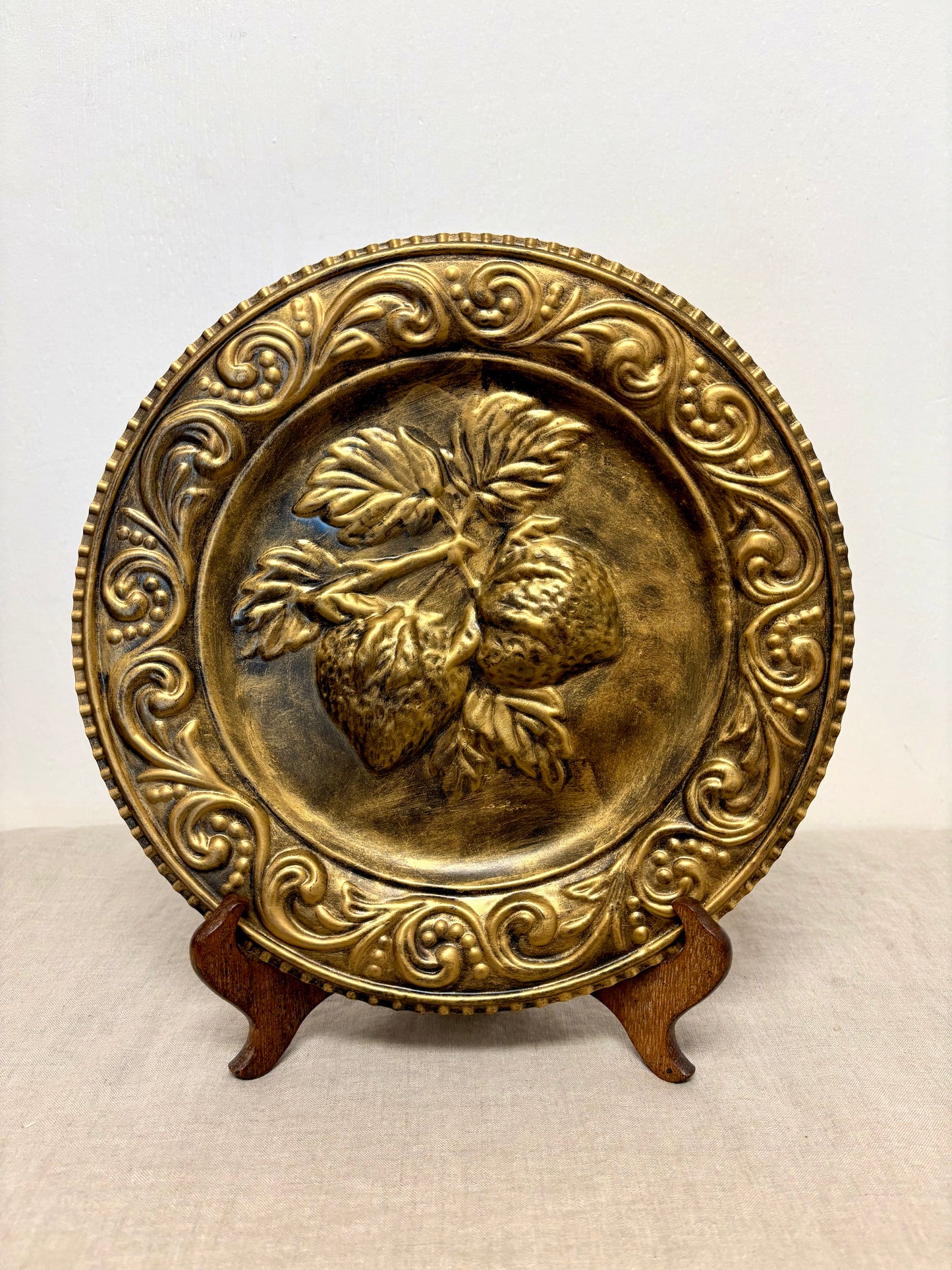Embossed Round Copper Fruit Plaque