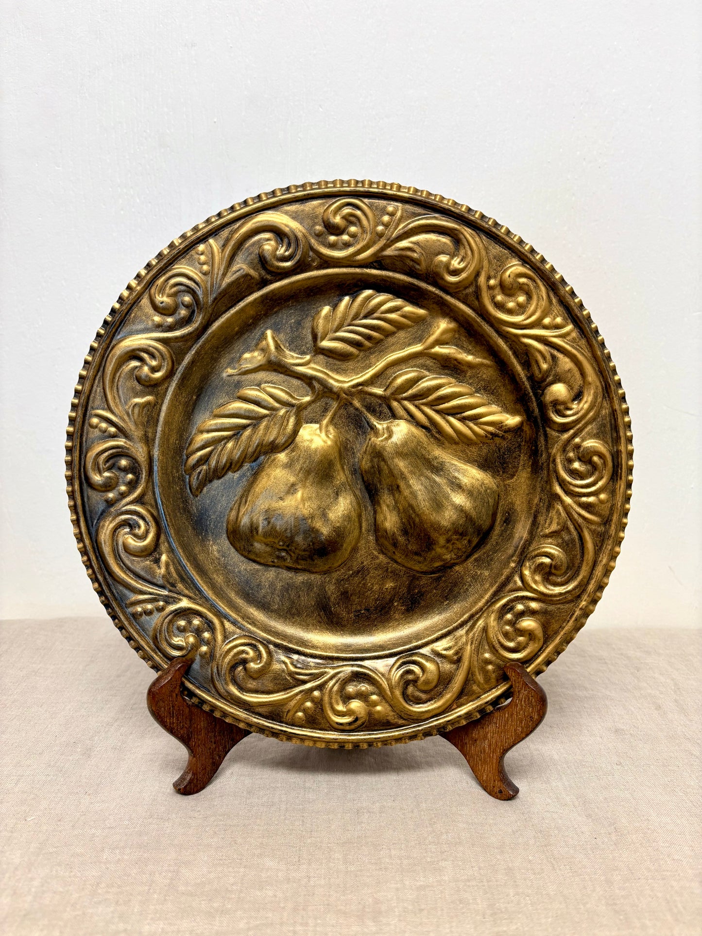 Embossed Round Copper Fruit Plaque
