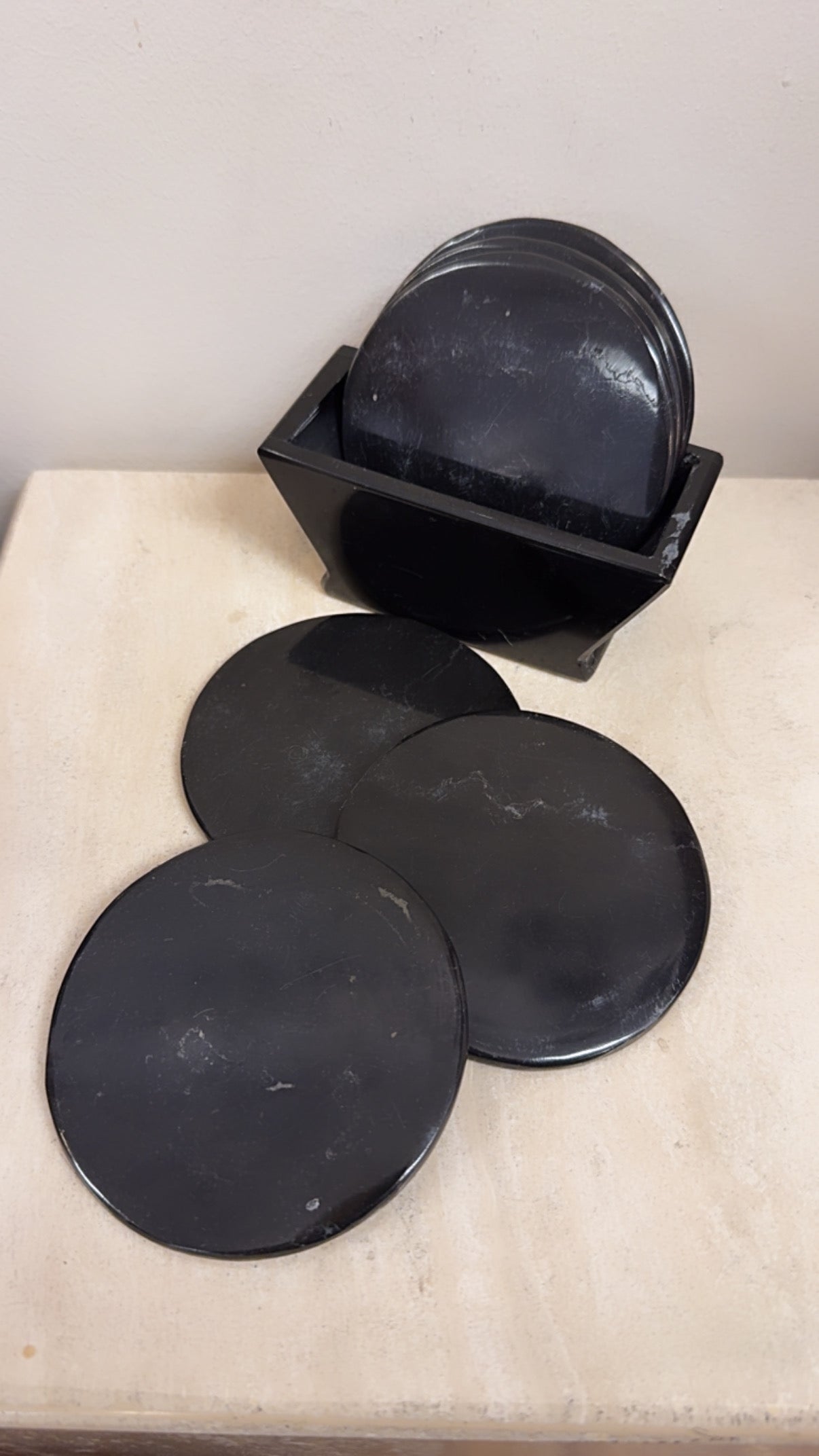 Vintage Black Marble Coaster Set