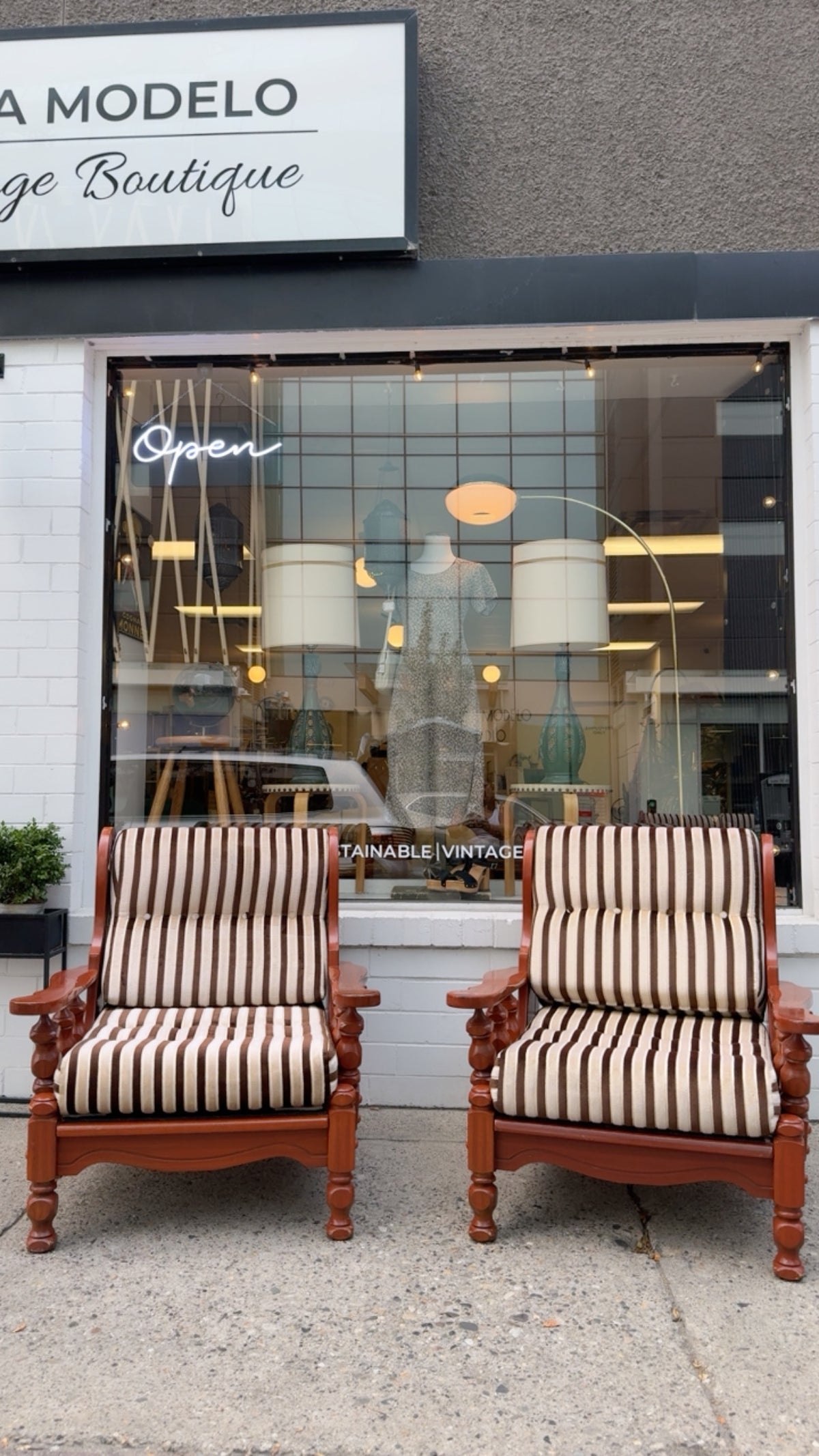 1970s Danish-Style Carved Oak Lounge Chairs with Ottoman