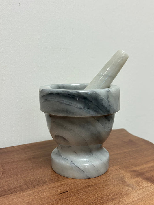 Vintage Carrera Marble Mortar & Pestle