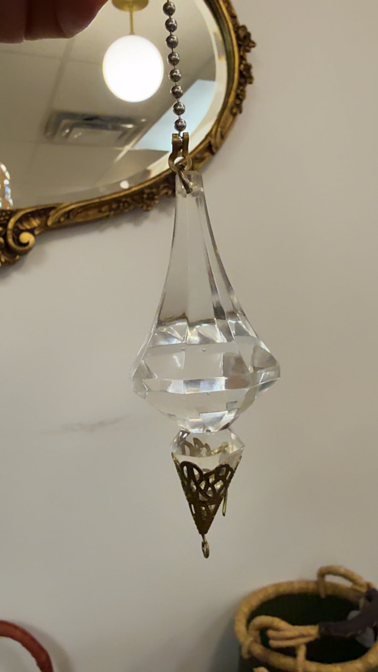 Stunning 70s Peach Luster Globe Swag Pendant Light