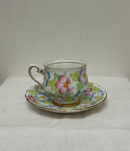 Vintage Phoenix Fine Bone China Tea Cup & Saucer – Pastel Primrose Floral