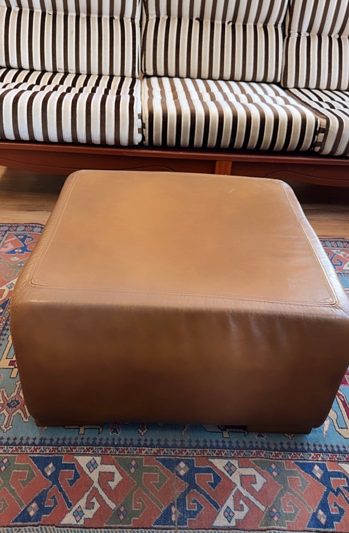 TAN LEATHER SOFT SQUARE OTTOMAN