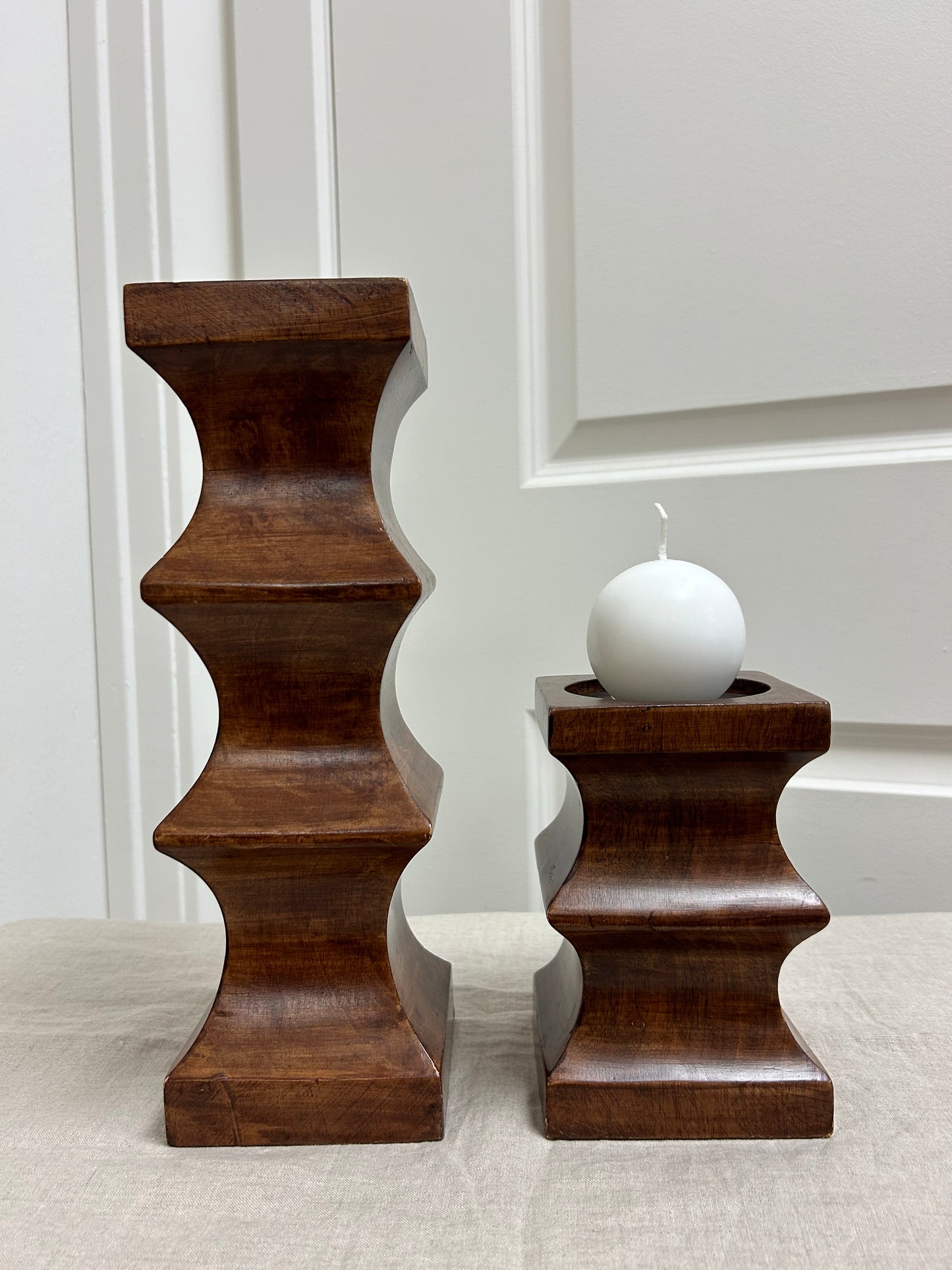 Vintage S & C Ribbed Wood Candle Holders