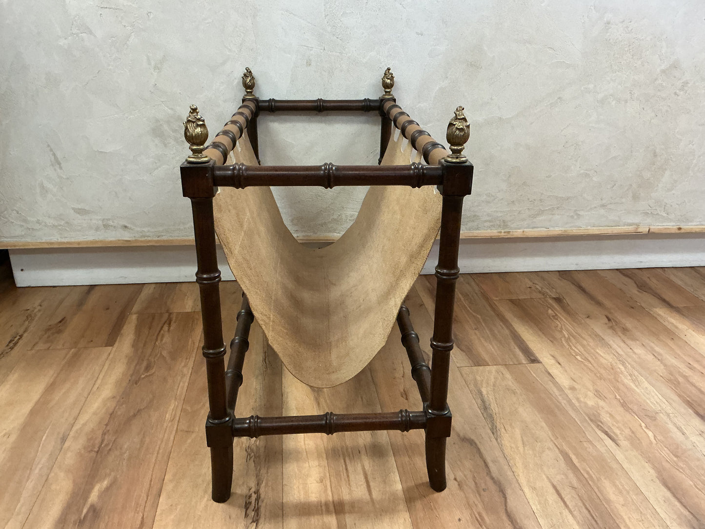 Jacques Adnet Style Faux Bamboo & Leather Magazine Rack