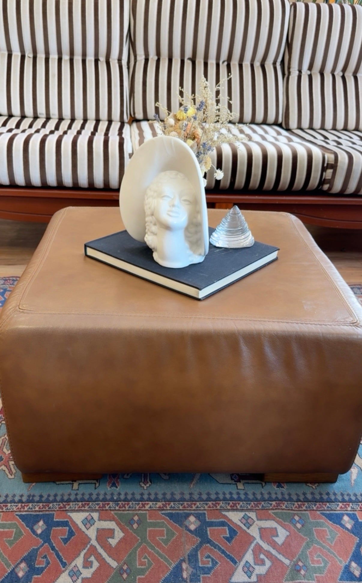 TAN LEATHER SOFT SQUARE OTTOMAN