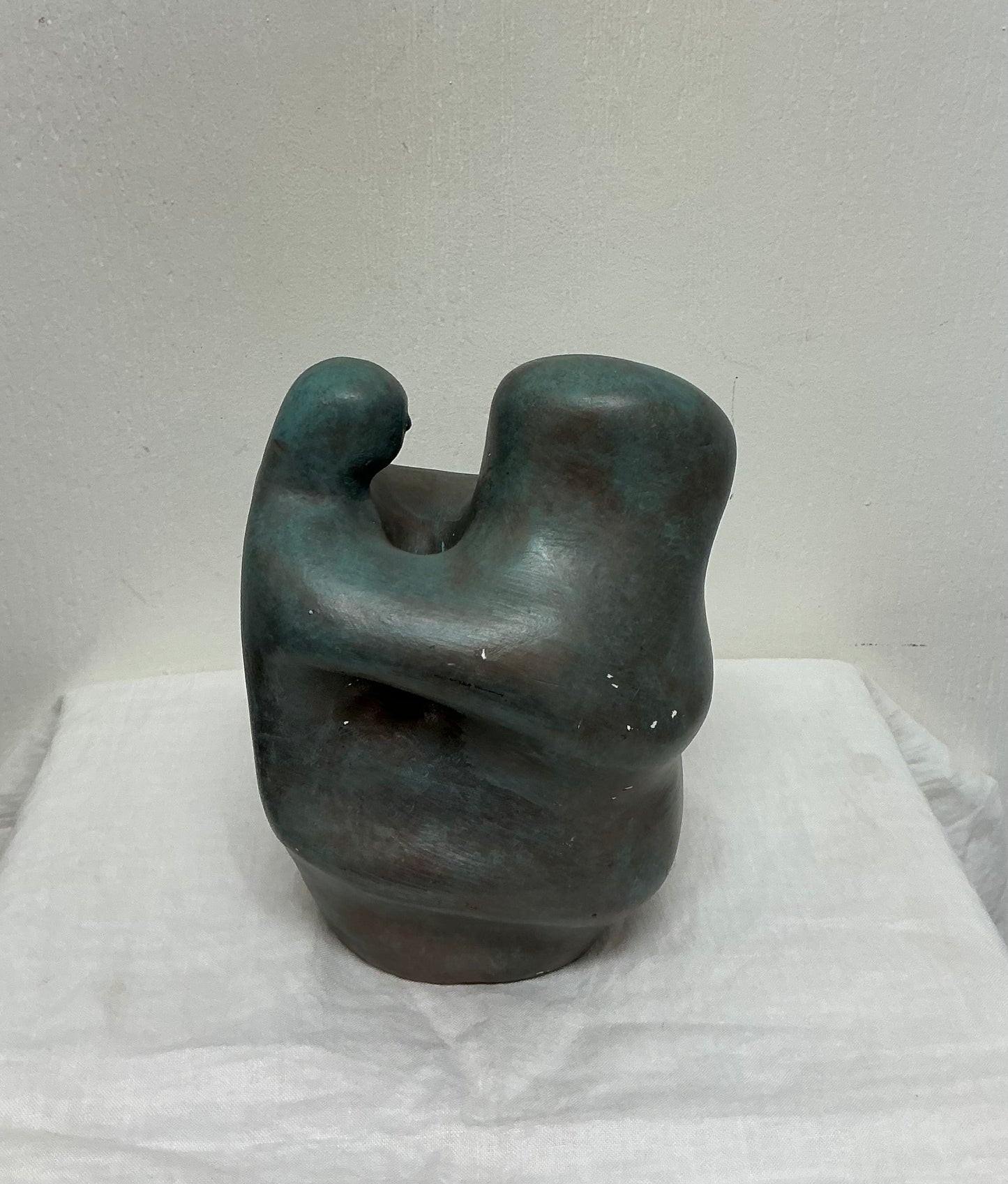 Vintage Abstract Ceramic Sculpture of Embracing Figures