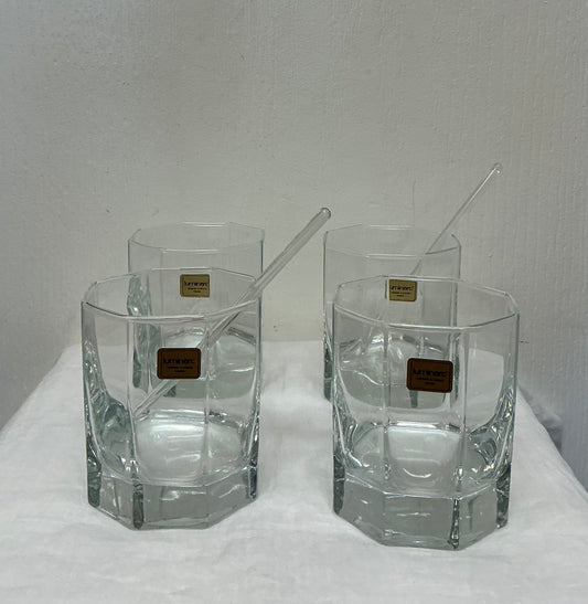 80s Luminarc Octime Whisky Glasses with Glass Stir Sticks