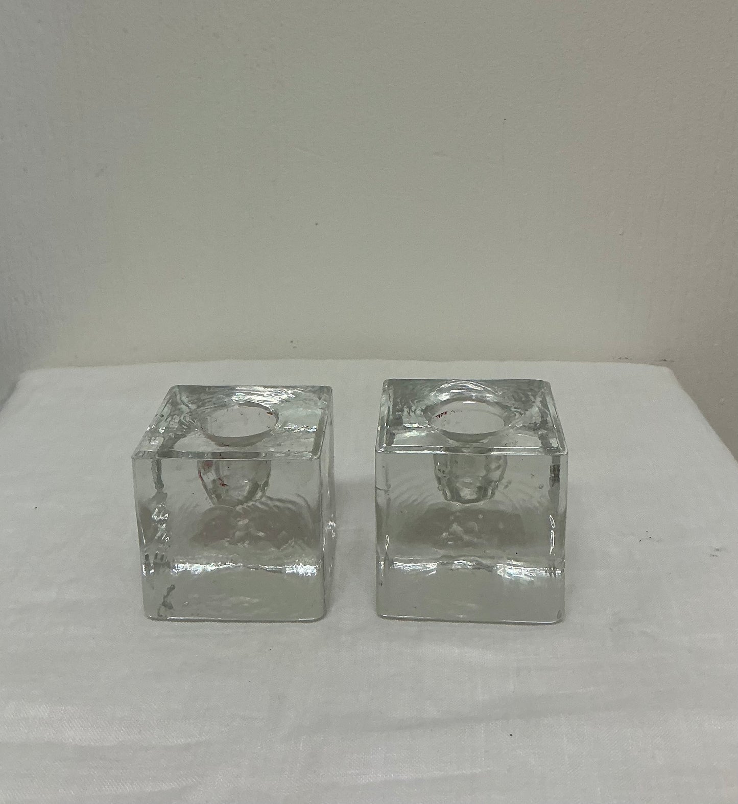 MCM Scandinavian Style Ice Cube Glass Candle Holders