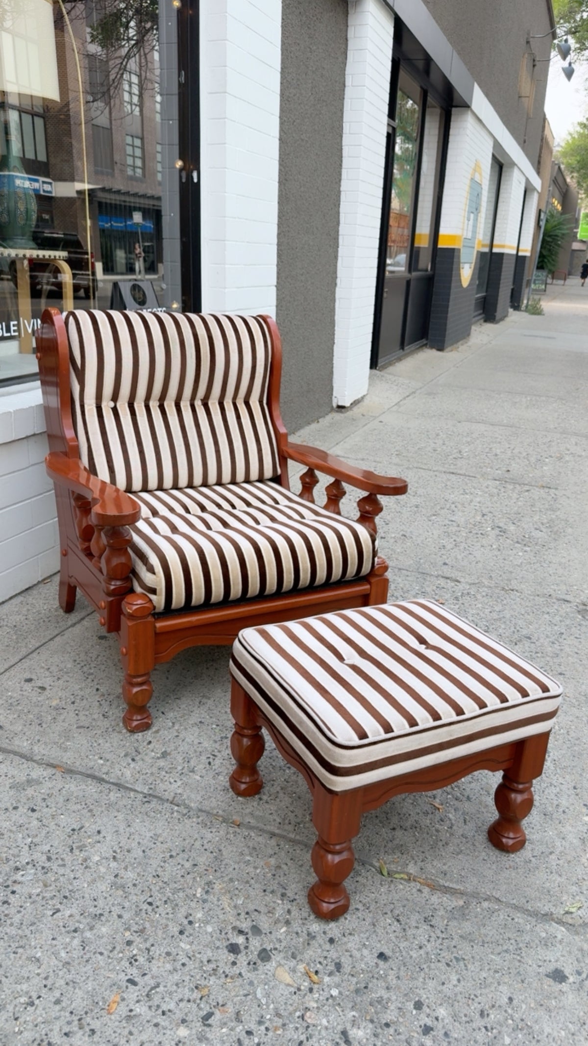 1970s Danish-Style Carved Oak Lounge Chairs with Ottoman