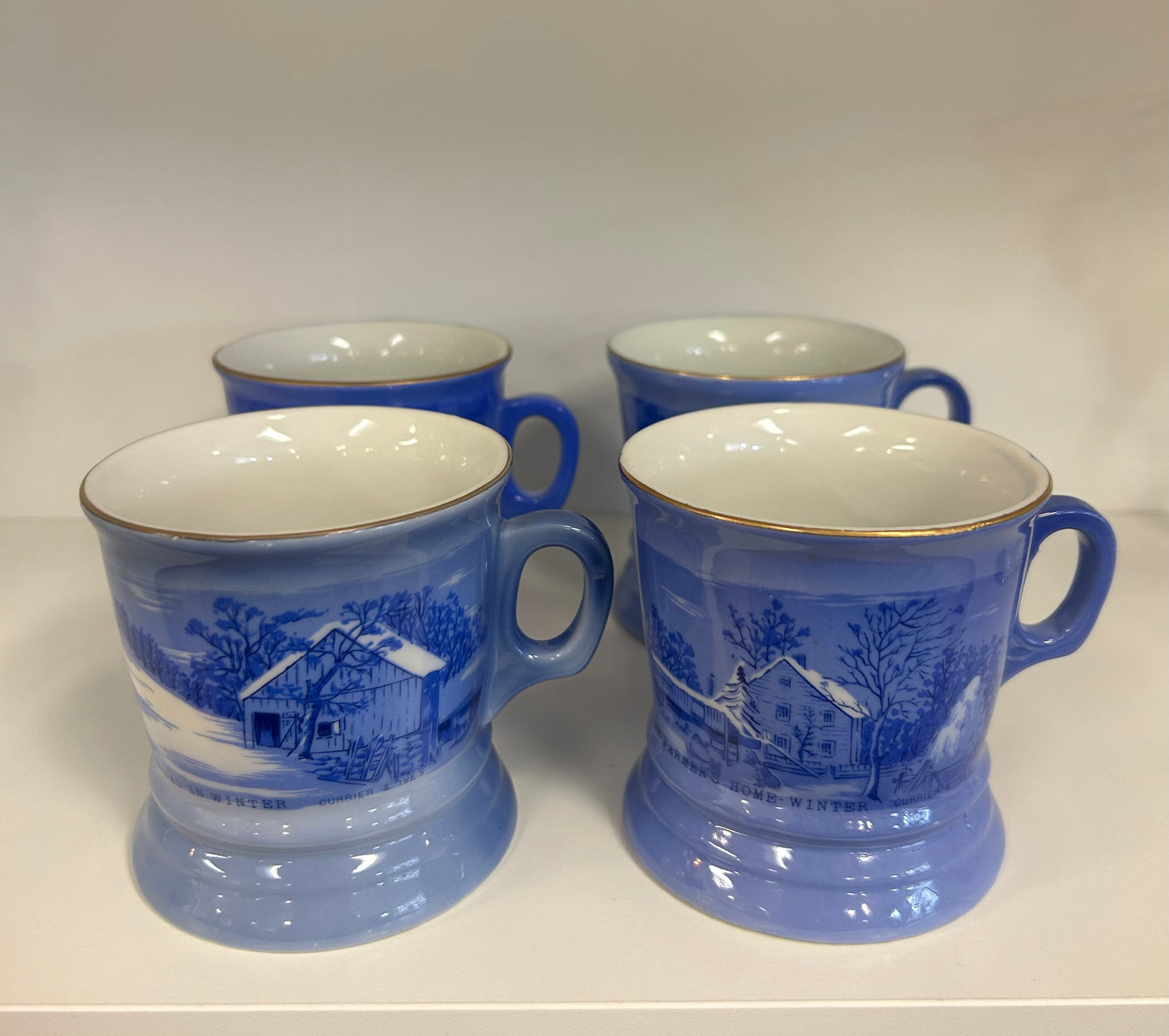 Currier And Ives Gold Rim Mugs