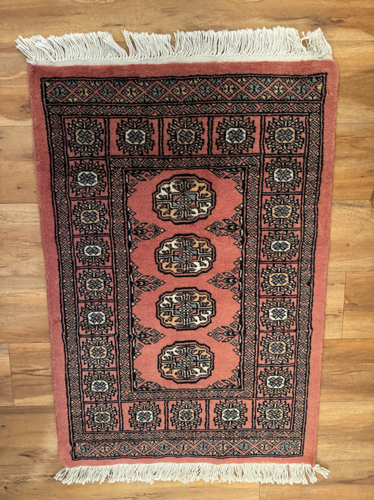 Hand Knotted Light Pink Tribal & Geometric Wool Oriental Rug