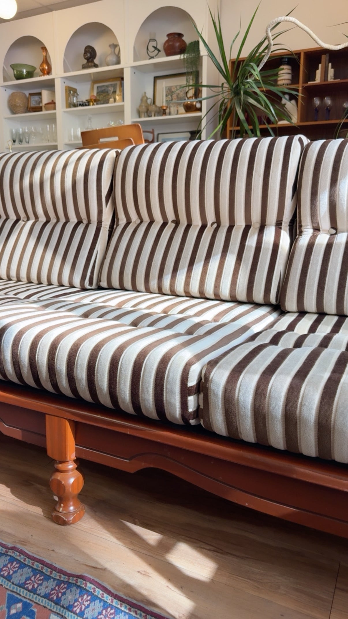 1970s Danish-Style Carved Oak Three-Seat Sofa