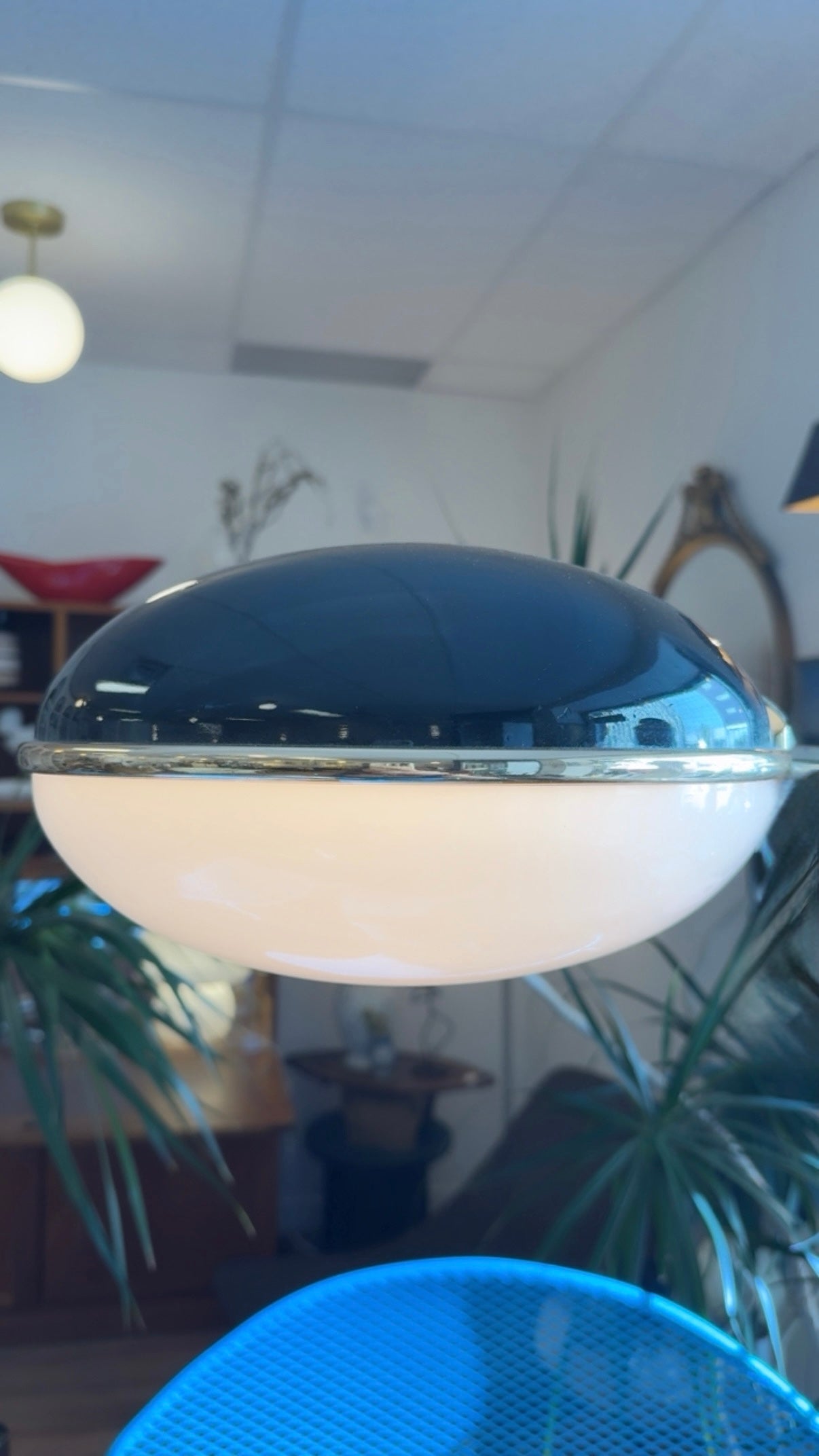 Rare 1970s Space Age Arc Floor Lamp with Rotating Black & White Dome Shade