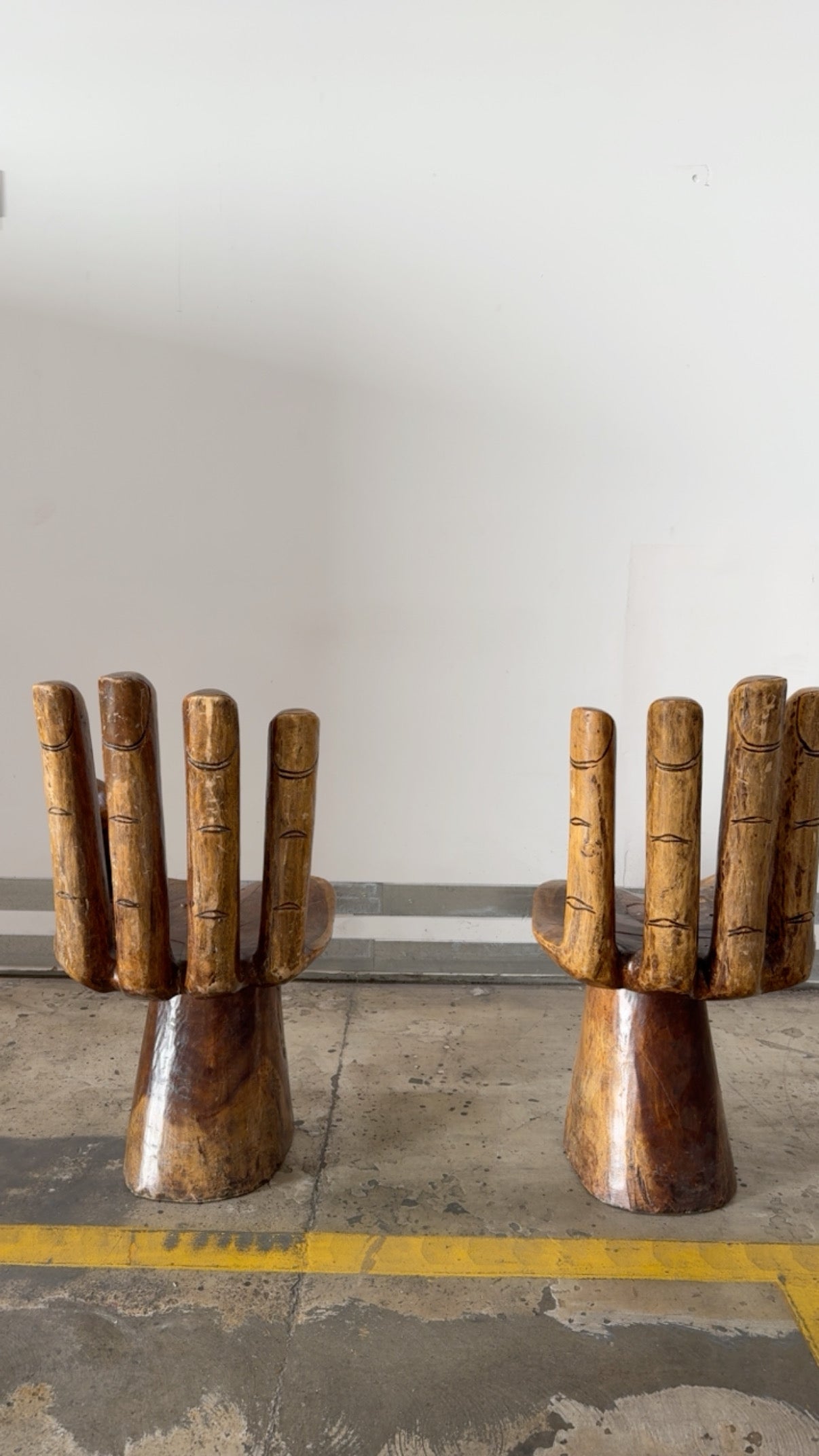 CIRCA 1970s UNIQUE HANDCARVED WOOD HAND CHAIRS