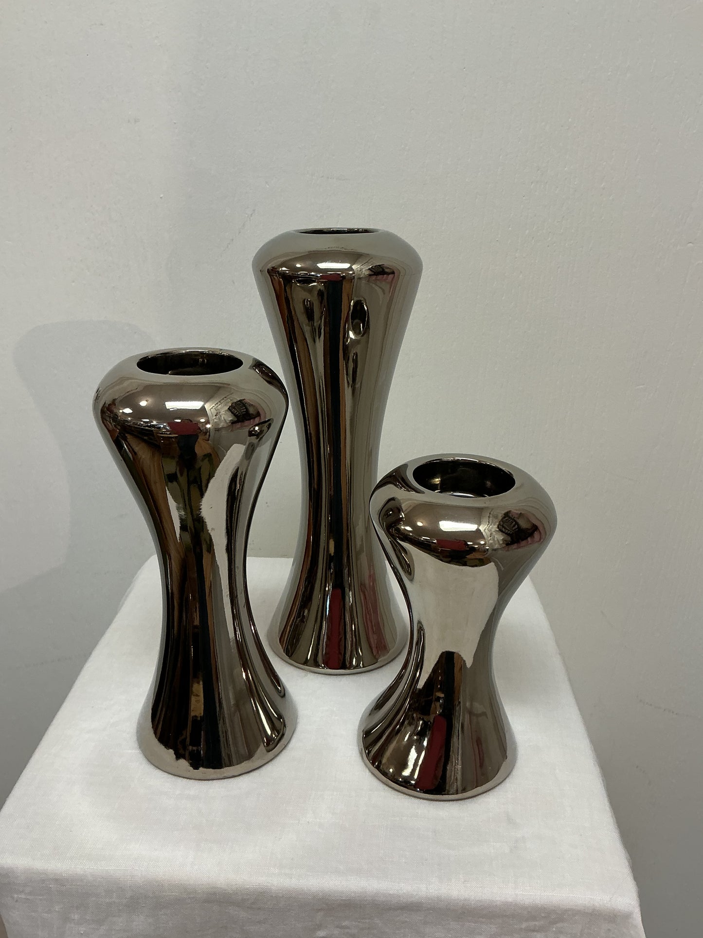 Nambe Style Ceramic Chrome Votive Holders
