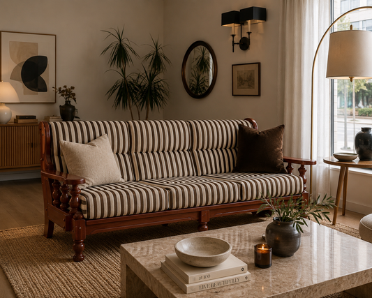 1970s Danish-Style Carved Oak Three-Seat Sofa