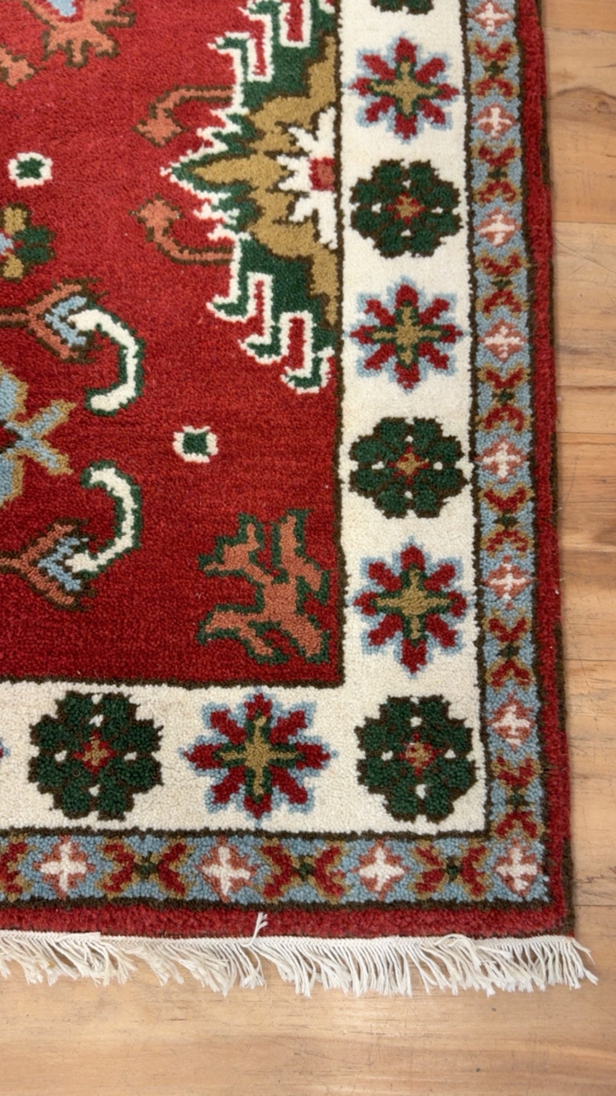 Vintage Royal Kazak Tribal Geometric & Floral Motif Handwoven Rug