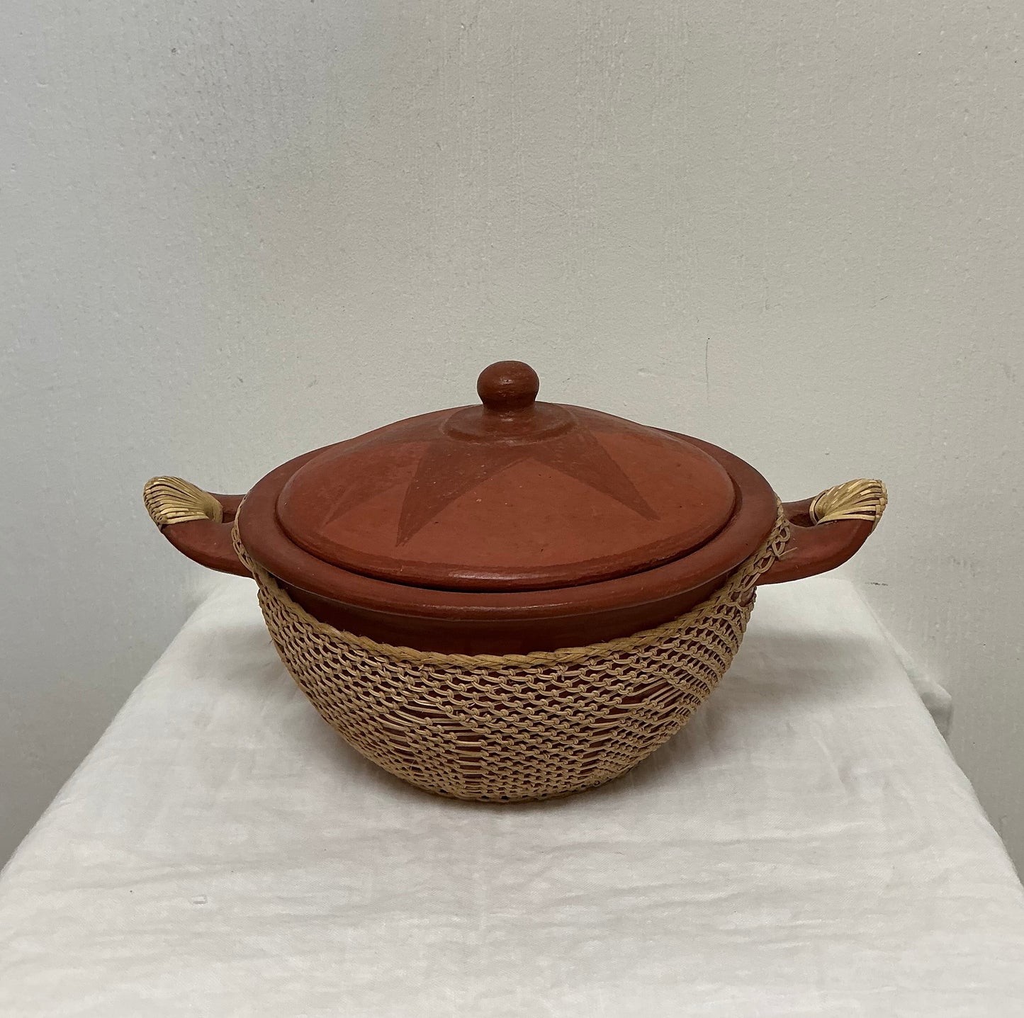 Indonesian Sasak Lombok Terracotta Pot with Rattan Wrapped Lid