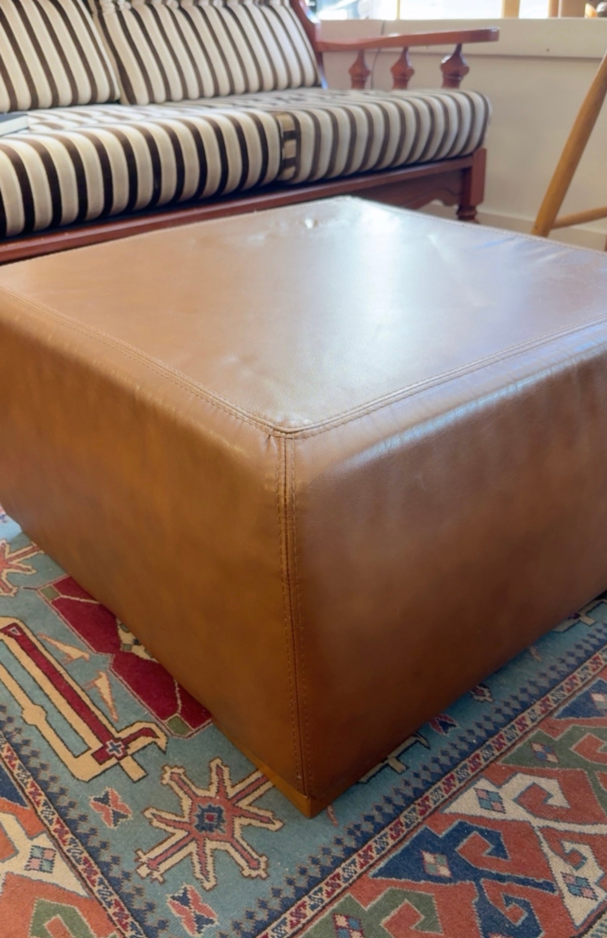 TAN LEATHER SOFT SQUARE OTTOMAN