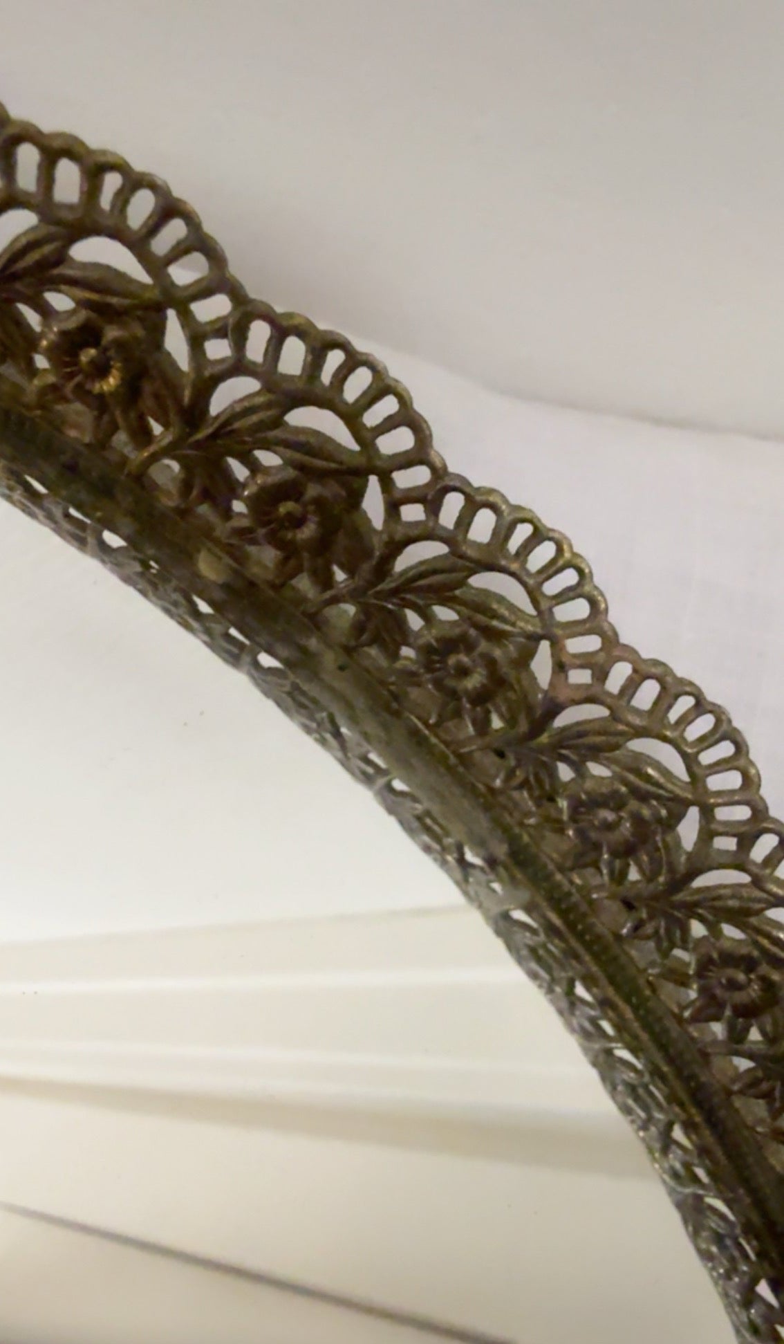 Vintage Oval Gold Filigree Vanity Mirror Tray