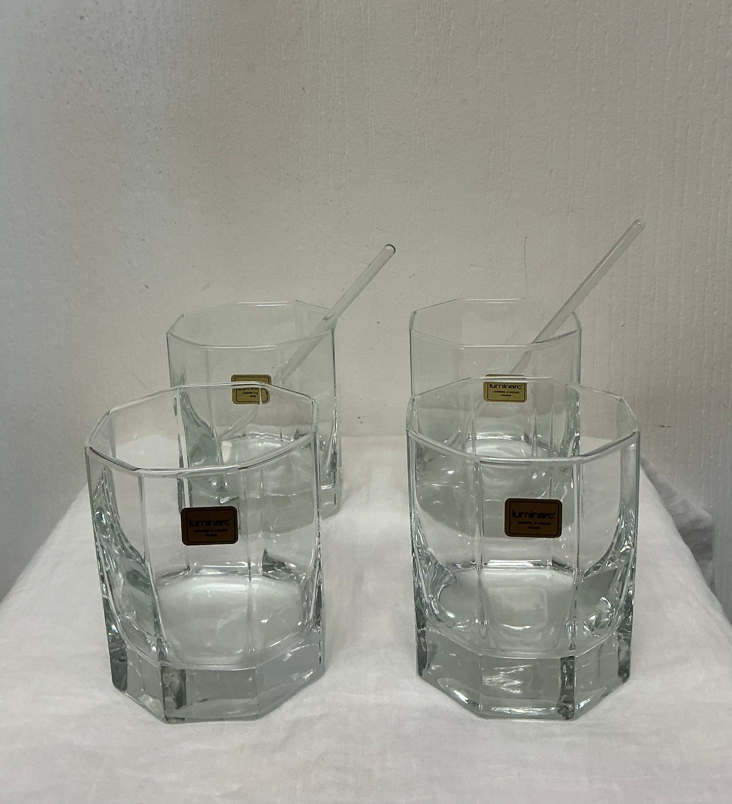 80s Luminarc Octime Whisky Glasses with Glass Stir Sticks
