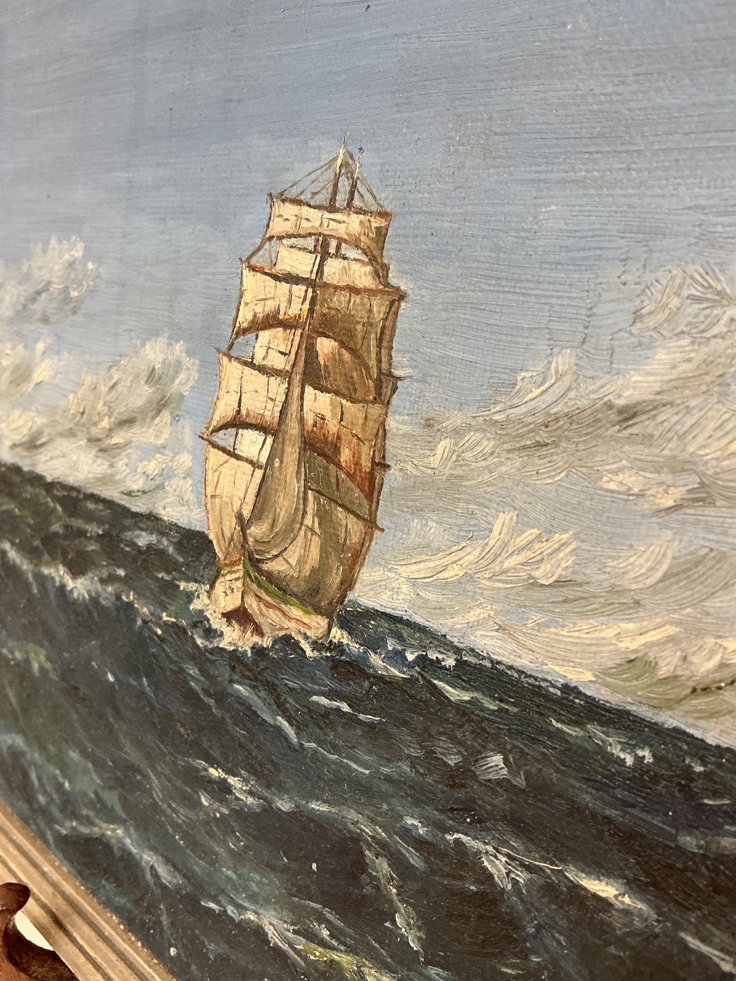 Signed Sailship Oil Painting