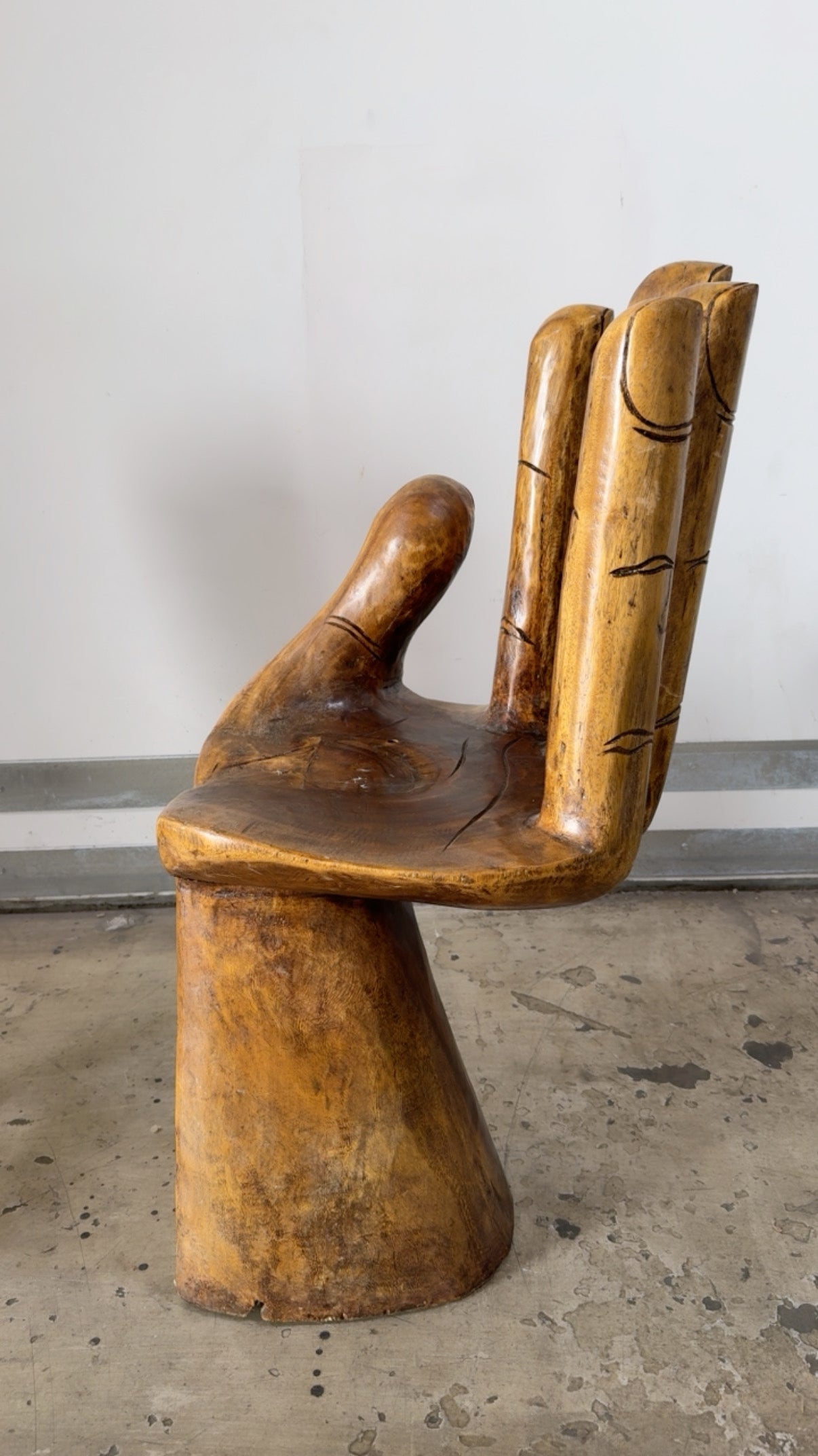 CIRCA 1970s UNIQUE HANDCARVED WOOD HAND CHAIRS