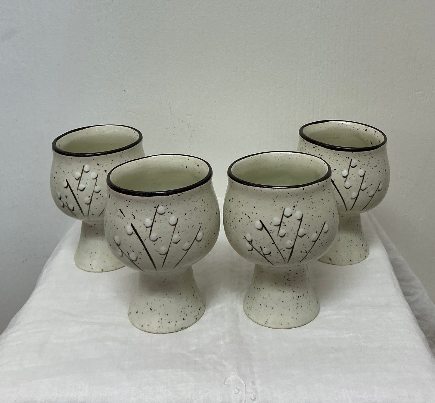 VINTAGE STONEWARE SPECKLED WINE GOBLETS